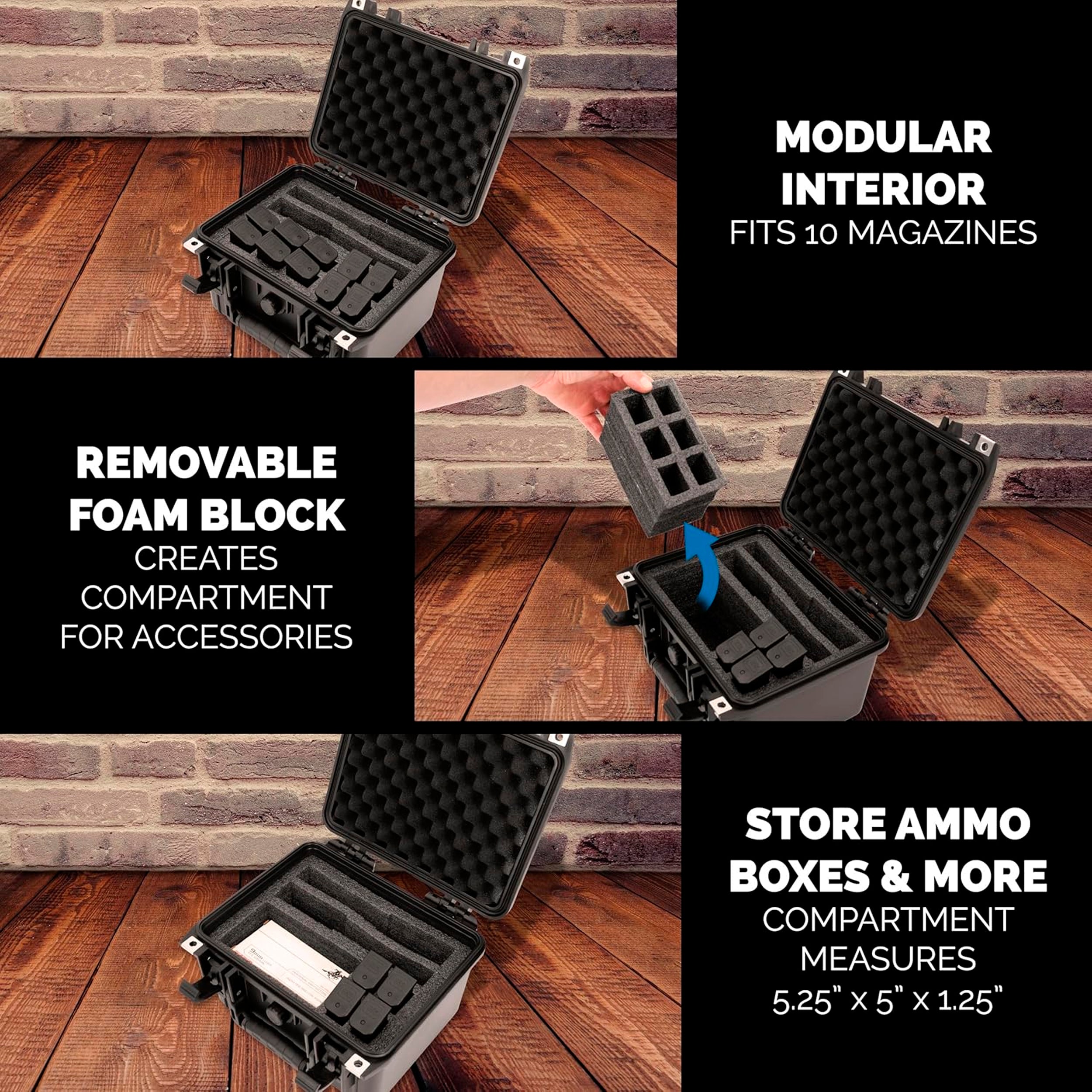 CASEMATIX Waterproof Hard Gun Case for 2 Handguns & 10 Magazines - Durable Pistol Storage with Removable Accessory Compartment | Perfect for Range Shooting, Hunting & Firearm Transport