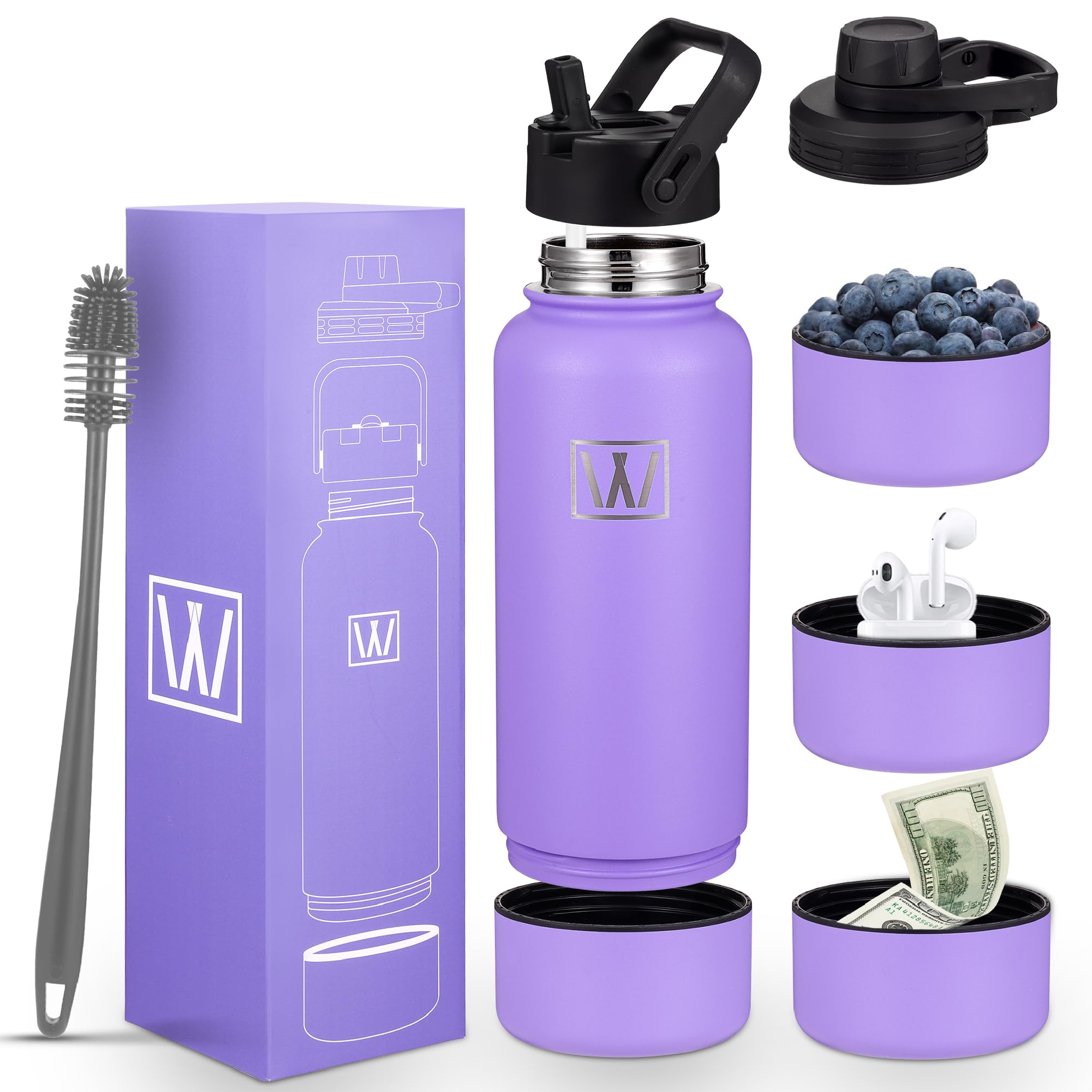 32 oz Insulated Stainless Steel Water Bottle with Straw & Storage | WONGLE Double-Walled Vacuum Thermos for Gym, Hiking & Travel | Hot & Cold Drink Container with 2 Lids (Lavender) - Perfect for Workouts, Outdoor Adventures & Daily Hydration