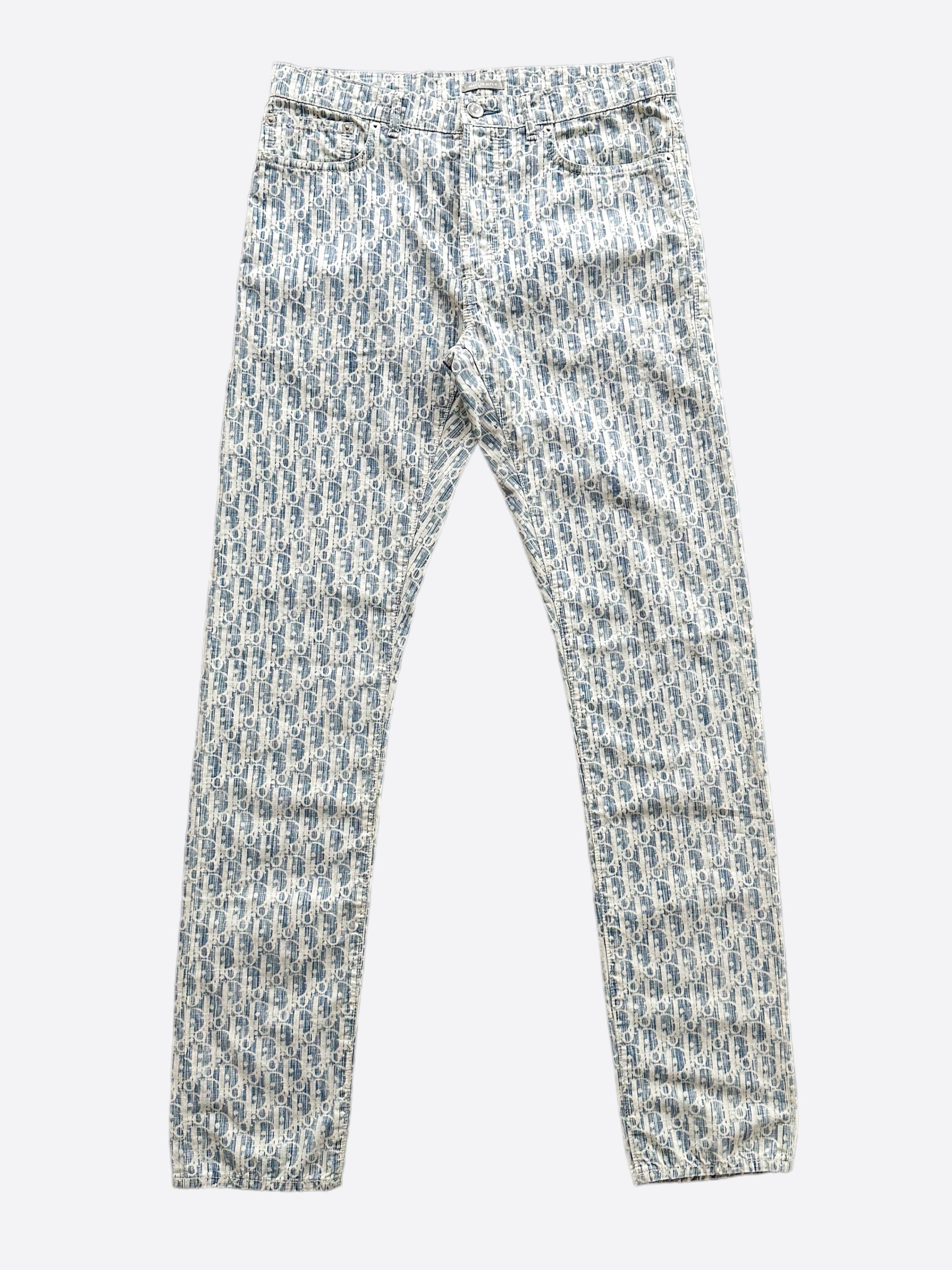 Dior Blue & White Oblique Slim Jeans for Women - High Waisted Skinny Denim Pants | Perfect for Casual Wear, Office & Night Out