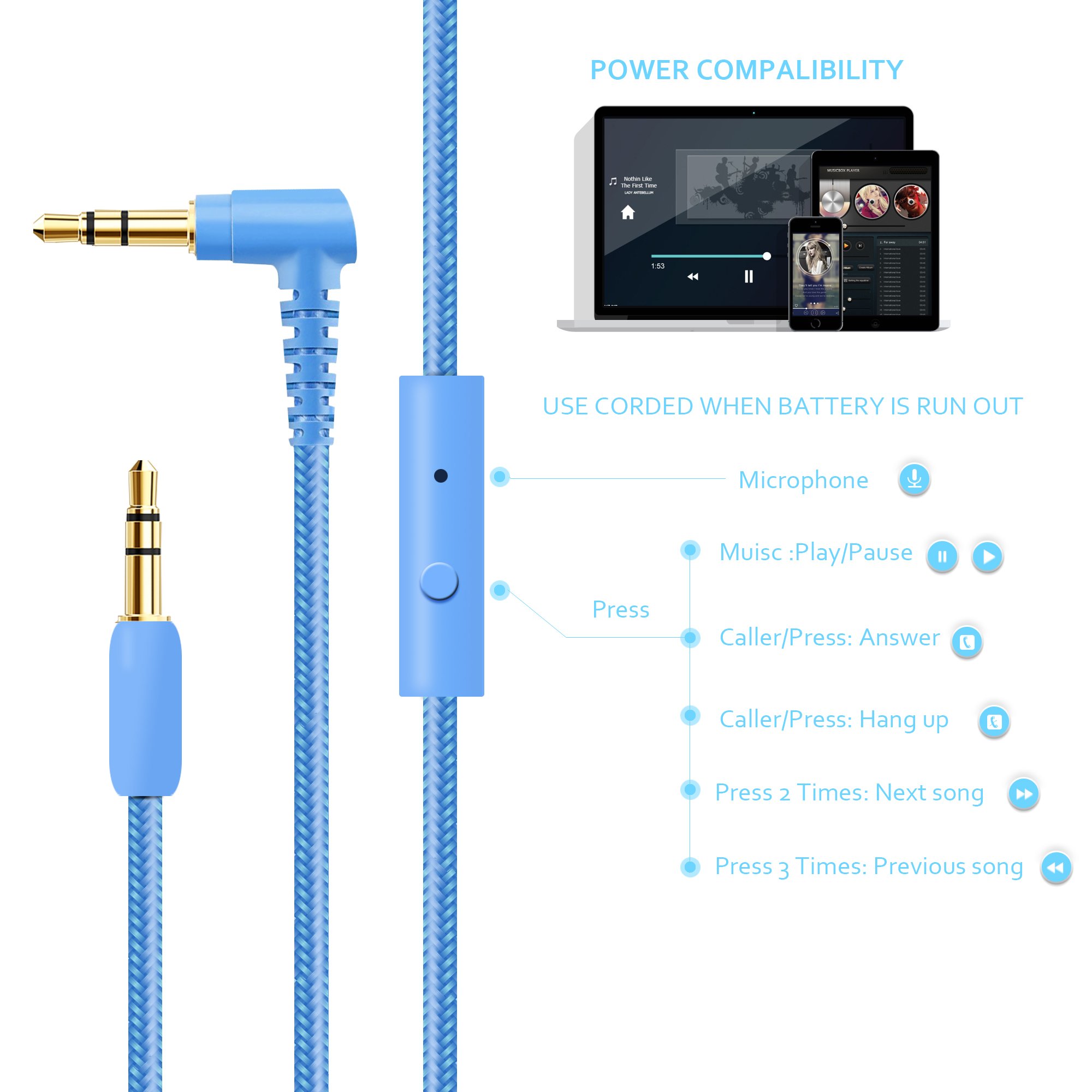 Riwbox WT-7S Kids Bluetooth Headphones with LED Lights - Wireless Foldable Stereo Headset with Built-in Mic & Volume Control - Compatible with PC, Tablet, TV - Perfect for School, Travel & Home Use (Blue)