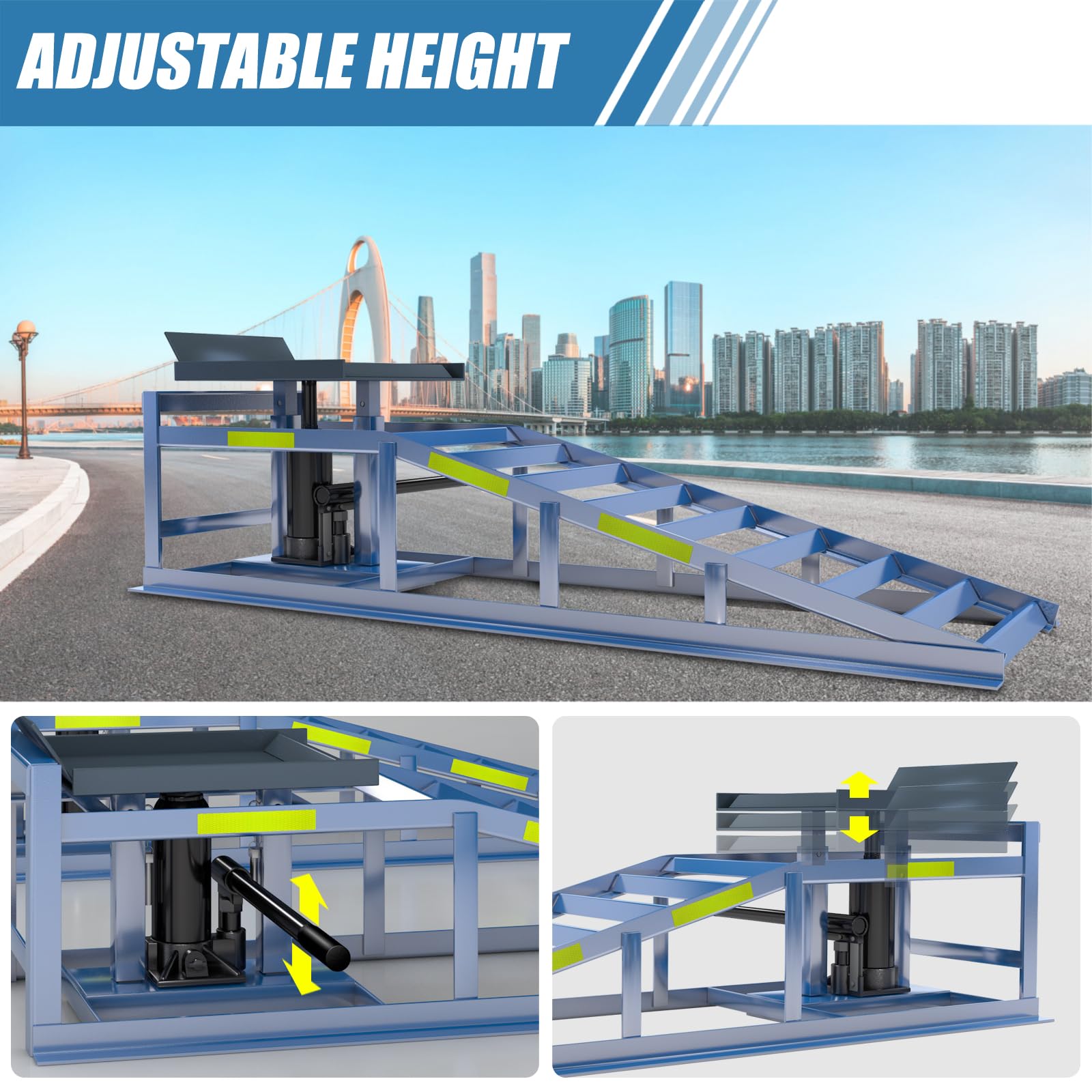 2 Pack Heavy Duty 5T 11000lbs Steel Car Ramps for Garage & Auto Repair - Hydraulic Vehicle Lift Ramps with Reflective Safety Stickers (9.8