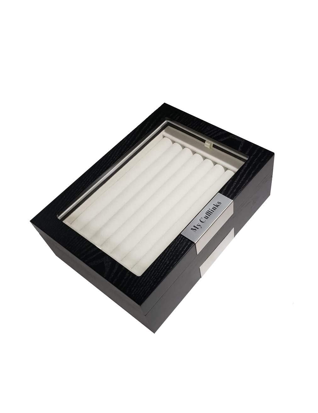 Personalized Black Ebony Wood Cufflink Case & Ring Storage Organizer - Stainless Steel Engravable Jewelry Box Holds 72 Cufflinks - Perfect Gift for Men, Wedding, Anniversary & Formal Occasions