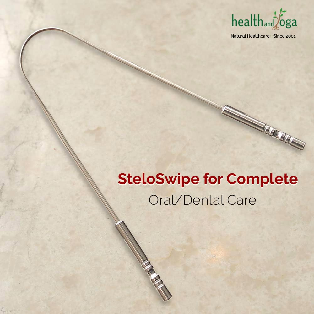 HealthAndYoga™ SteloSwipe Tongue Cleaner Scraper - Surgical Grade Stainless Steel & Copper Tongue Cleaner Set - Perfect for Oral Hygiene & Fresh Breath - Ideal for Daily Use, Travel, and Gifts