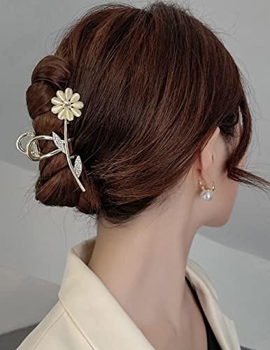 Kairangi Floral Hair Claw Clips for Women & Girls - Large Golden Hair Clutches, Hair Accessories for Women (Perfect Gift for Her, Great for Updos, Ponytails & Everyday Styling)