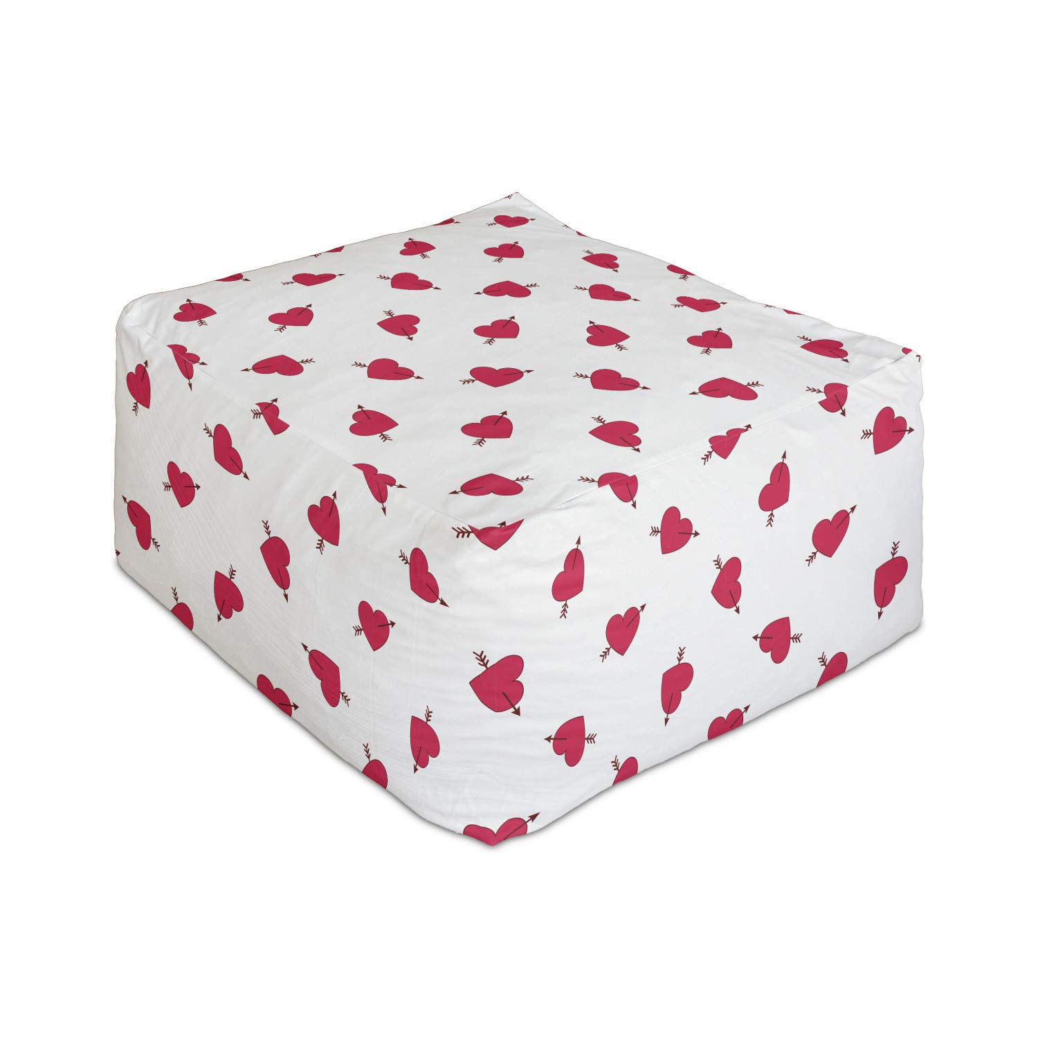 Ambesonne Valentine's Day Rectangle Pouf - Cartoon Hearts with Arrows Love Pattern Foot Stool Ottoman for Living Room, Office, Bedroom - 25