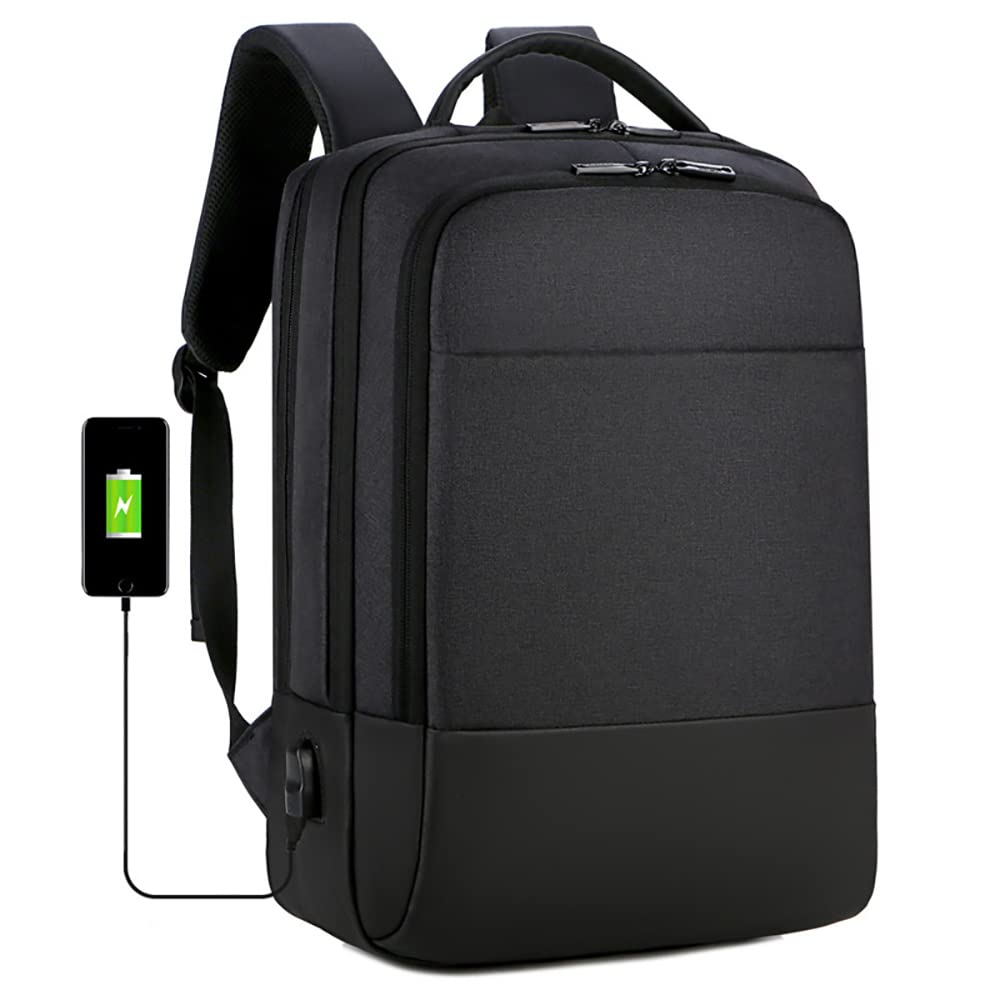 CathyLadi 15.6 Inch Laptop Backpack for Men & Women - Waterproof Business Travel Computer Bag with USB Charging Port, Fits 15-16 Inch Notebook - Perfect for Office, School, College & Commuting (Black)