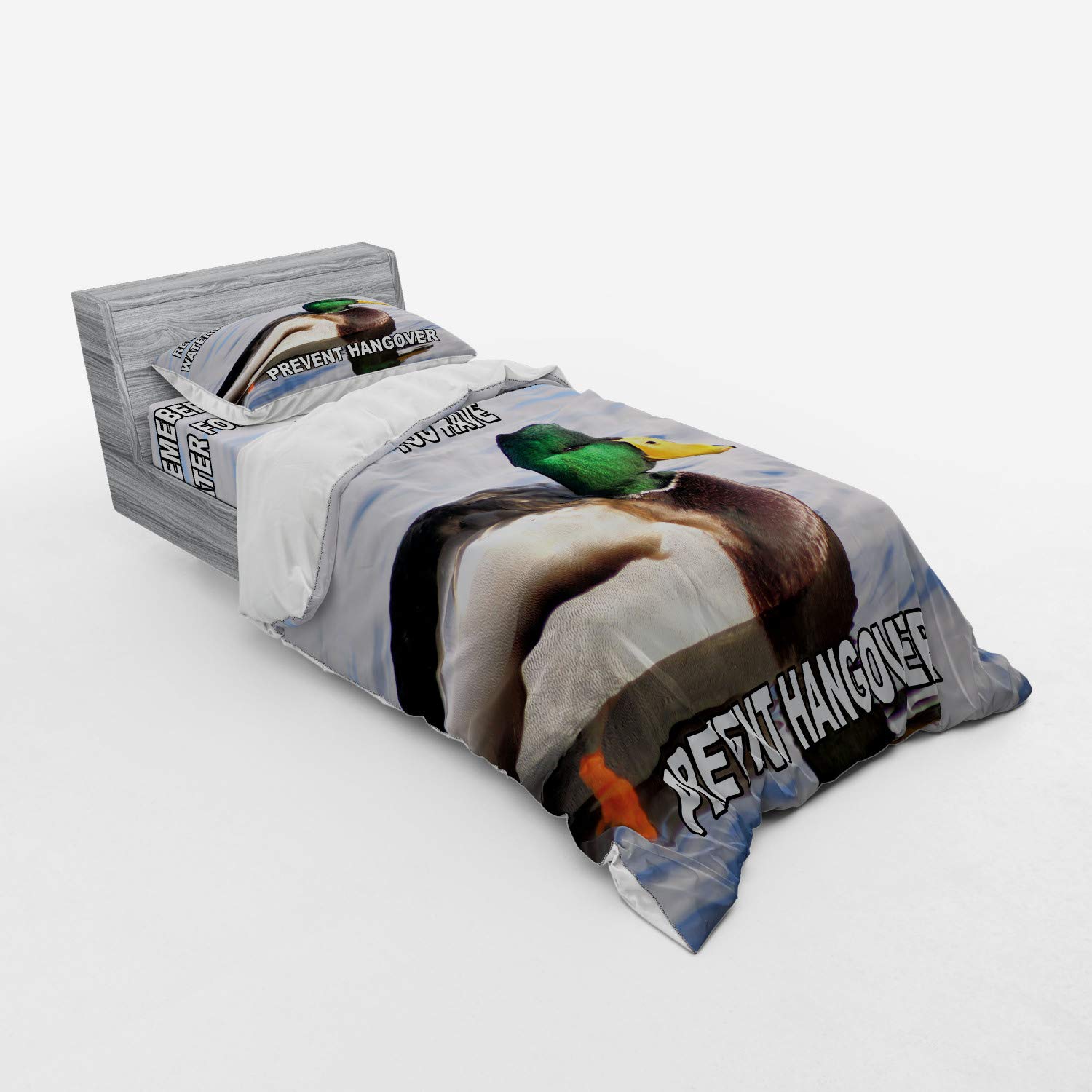 Ambesonne Mallard Duck Duvet Cover Set - 3 Piece Twin XL Bedding with Sham & Fitted Sheet, Nature Inspired Green Head Feathers Lake Design - Perfect for Kids Rooms, Guest Bedrooms & Nature Themed Decor