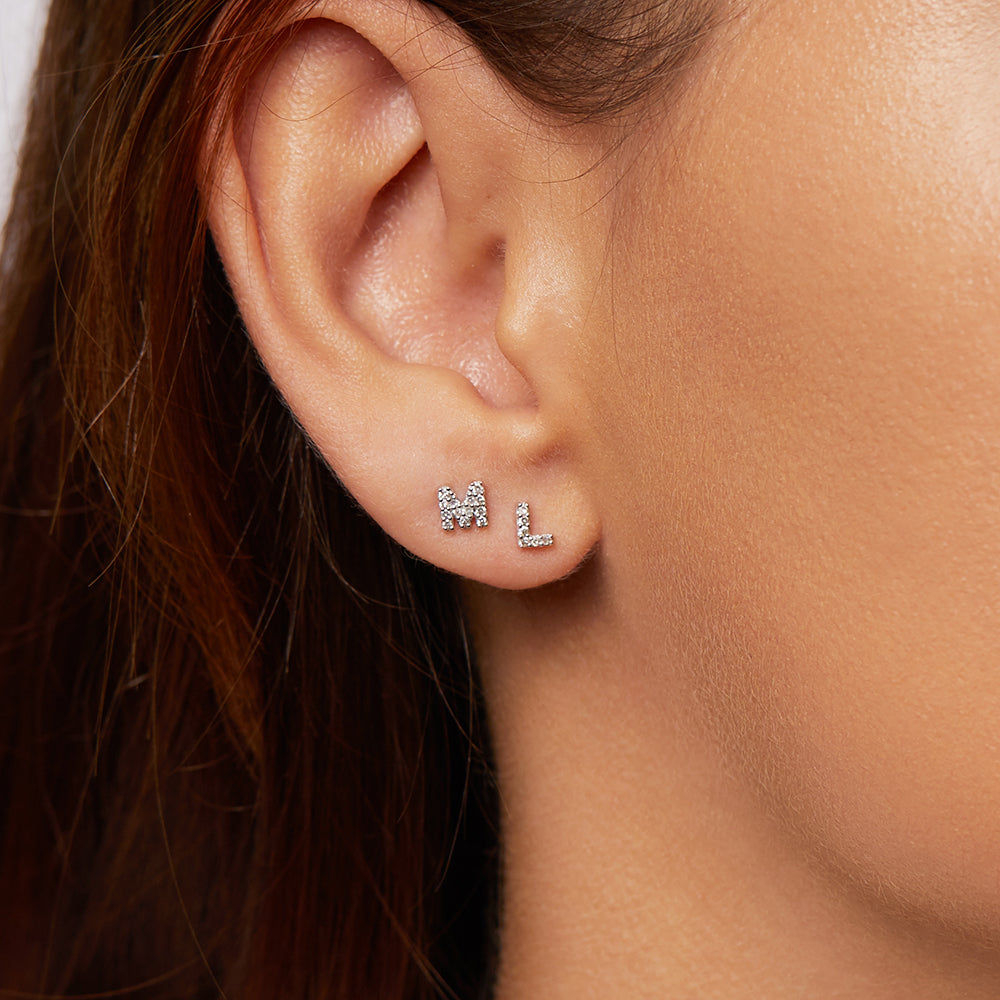 Diamond Letter L Single Stud Earring in Sterling Silver - Perfect for Gifts, Birthdays & Everyday Elegance