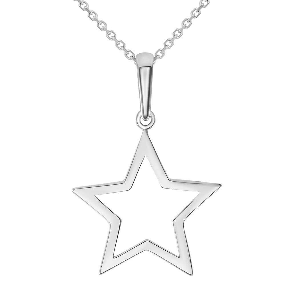14K White Gold Open Star Charm Pendant Necklace for Women - Dainty Layering Jewelry Gift for Birthday, Anniversary & Valentine's Day - Perfect for Everyday Wear & Special Occasions