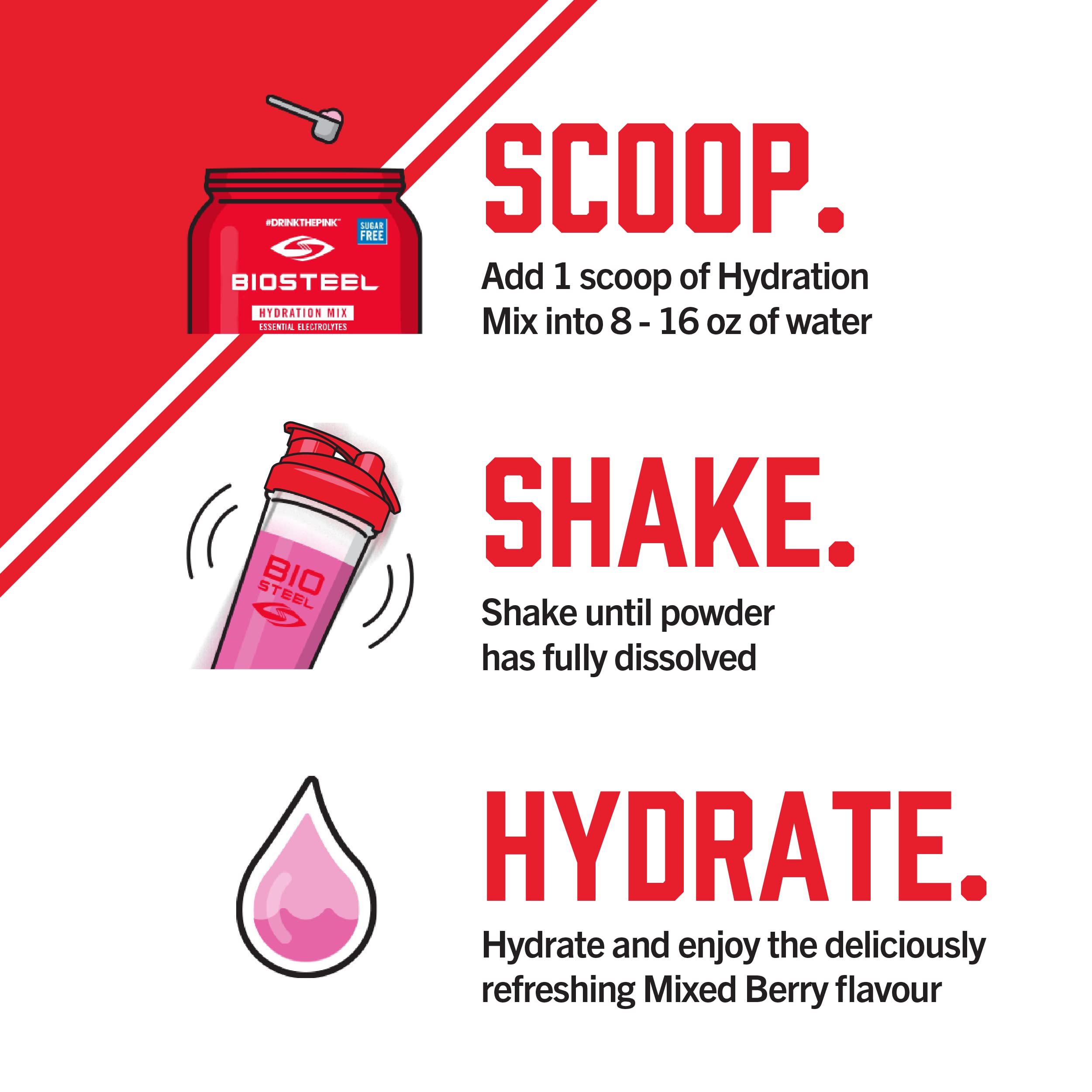 BioSteel Zero Sugar Hydration Mix - Mixed Berry Flavor with 5 Essential Electrolytes | 100 Servings per Tub | Great for Workouts, Sports & Daily Hydration | Sugar-Free & Keto-Friendly Electrolyte Drink Powder