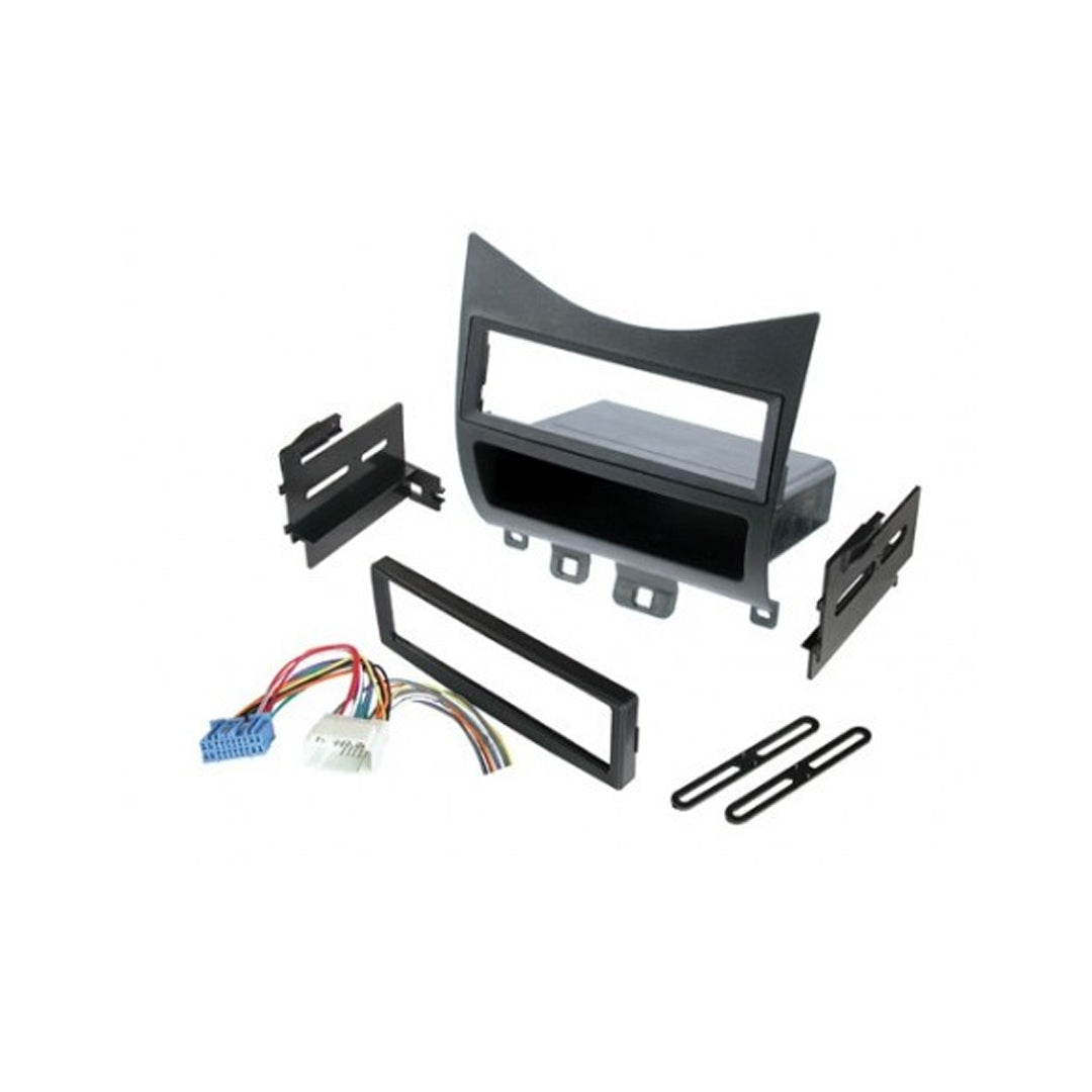 2003-2007 Honda Accord Car Stereo Installation Kit - HONK823H Single DIN/ISO Radio Relocation Bracket with Wiring Harness & Storage Pocket - Perfect for Aftermarket Audio Upgrades & DIY Car Modifications