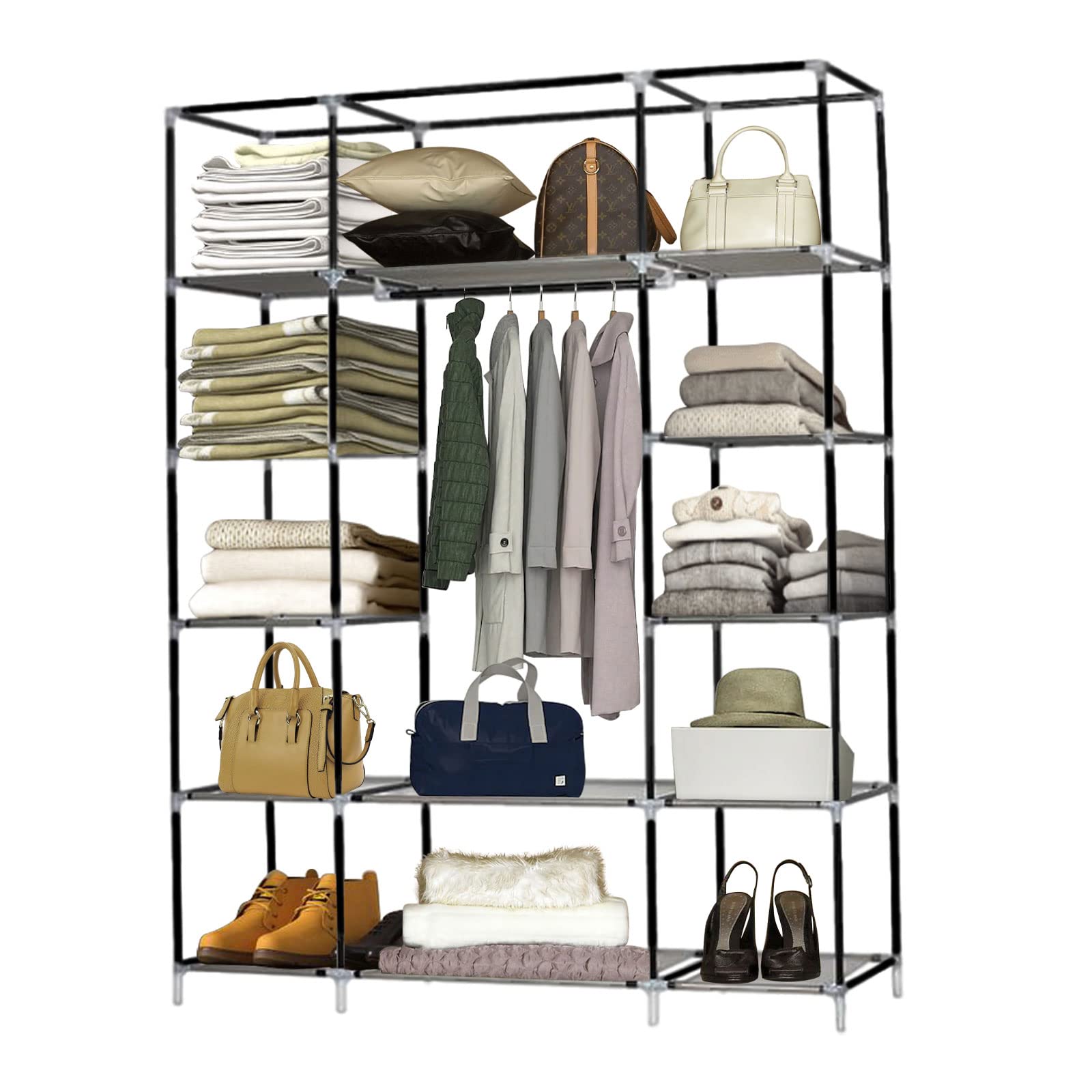 BNSPLY 67 Inch Portable Wardrobe Closet - Non-Woven Fabric Storage Organizer for Clothes, 52