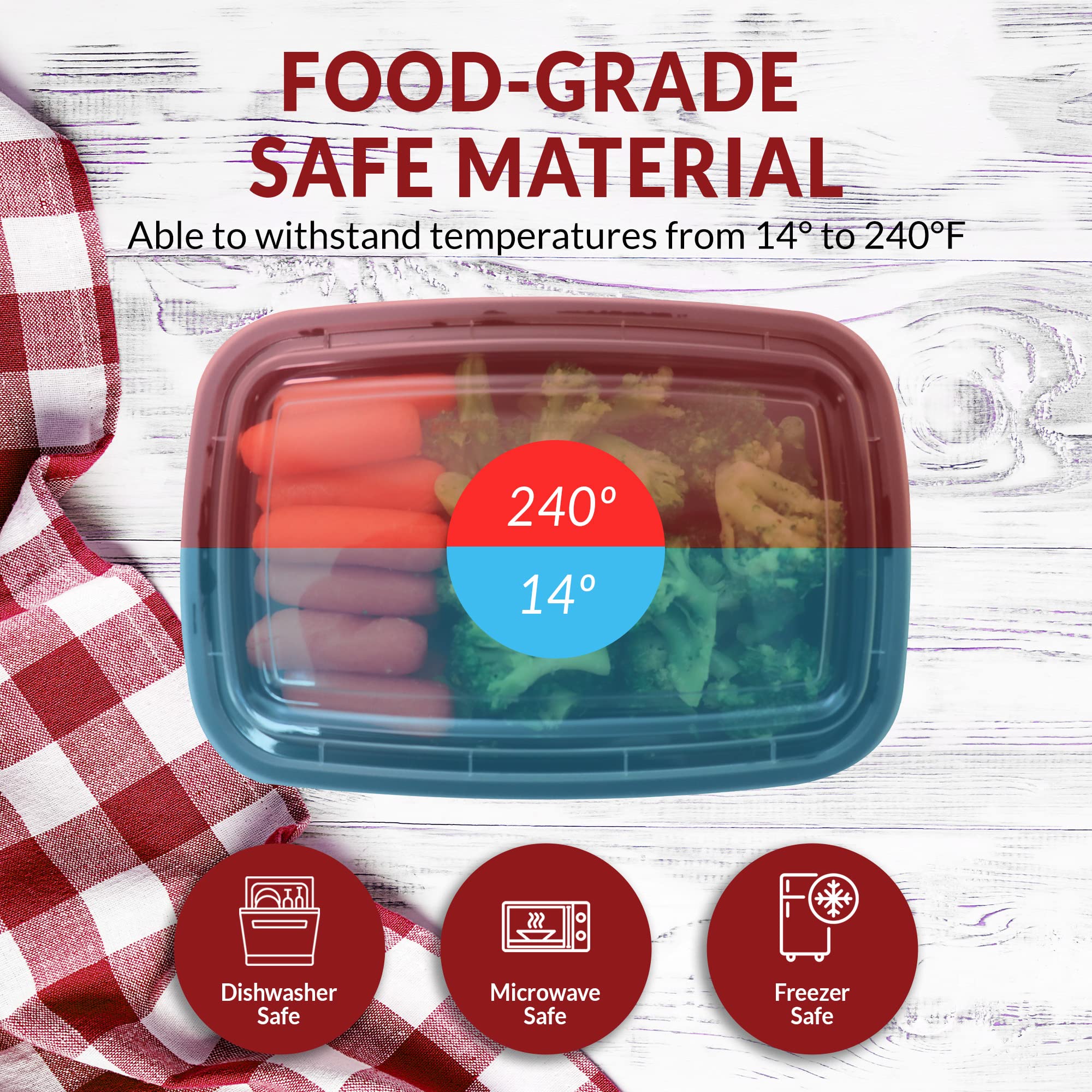 Reliable 24 oz Meal Prep Containers - 50 Pack with Lids | Microwave Safe Food Storage Containers | Reusable Bento Box & Lunch Box for Meal Prepping | Perfect for Office Lunches, Picnics & Food Delivery