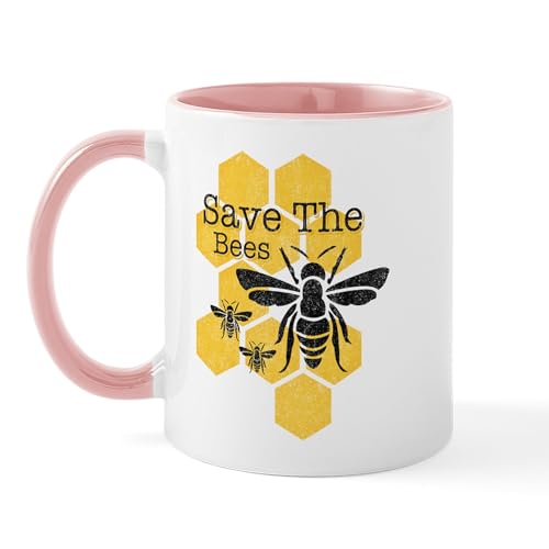 White/Pink Inside - Honeycomb Save The Bees Mug