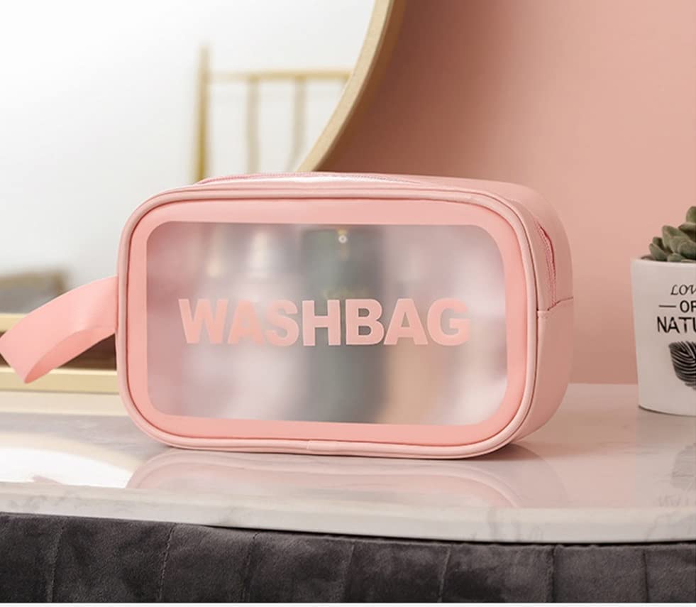 Clear Toiletry Bag for Travel - Transparent Cosmetic Makeup Organizer with Zipper, Waterproof Wash Bag for Women & Men, Small Pink Portable Grooming Kit - Perfect for Airplane Carry-on, Gym, Beach & Daily Use