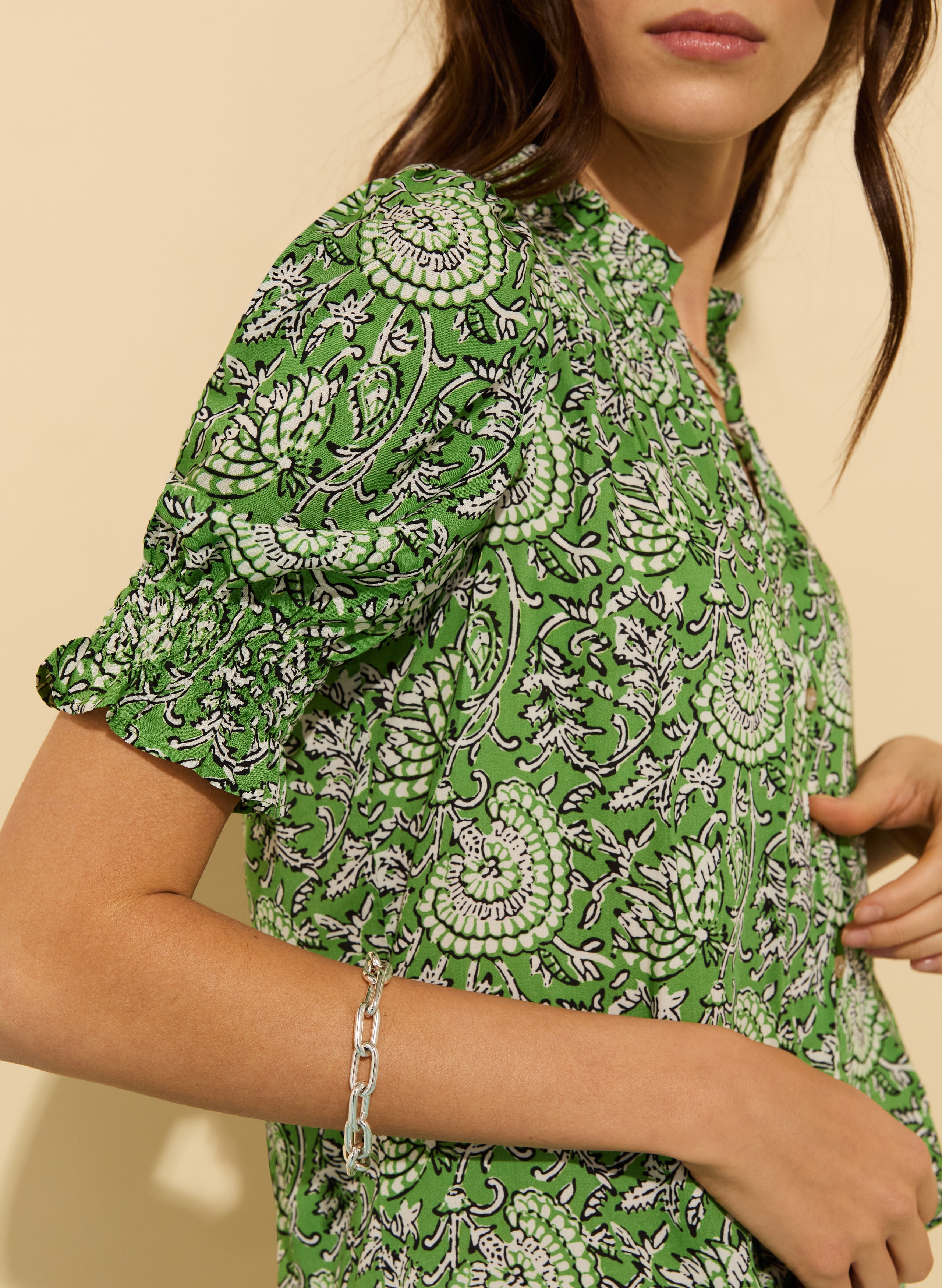 Nolan Printed Blouse for Women - Floral Summer Tops Casual Short Sleeve Shirt - Perfect for Office, Date Night & Vacation Outfits