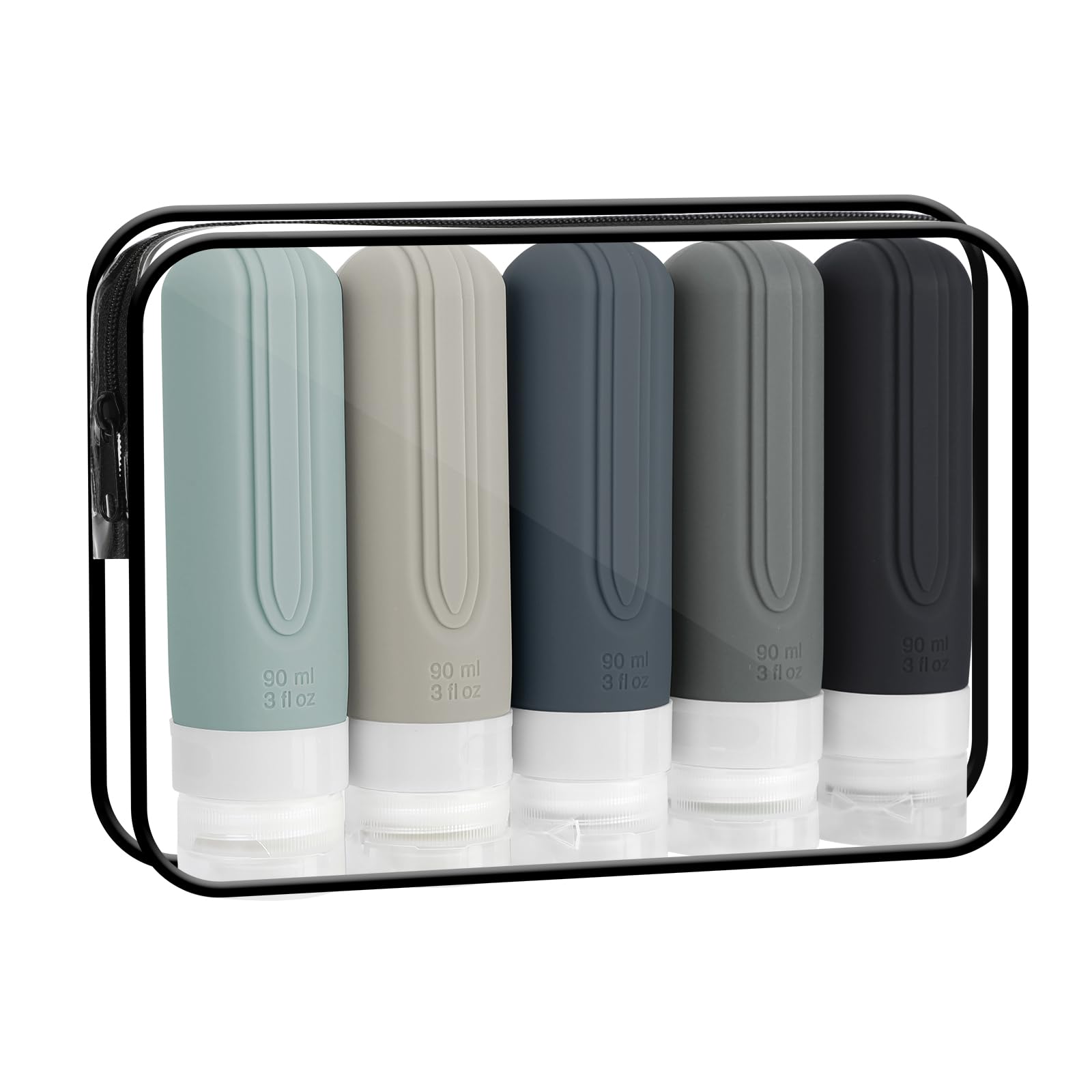 5 Pack TSA Approved Leak Proof Travel Bottles for Toiletries - 3oz Refillable Silicone Containers for Shampoo, Conditioner & Lotion - Perfect for Air Travel, Gym, Camping & Vacation Essentials