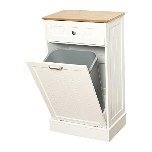 ONG Tilt Out Trash Cabinet - Free Standing Kitchen Waste Bin with Removable Bamboo Cutting Board & Drawer | Wooden Recycling Storage for Kitchen, Hideaway Trash Holder | Perfect for Small Spaces, Apartments & Eco-Friendly Homes