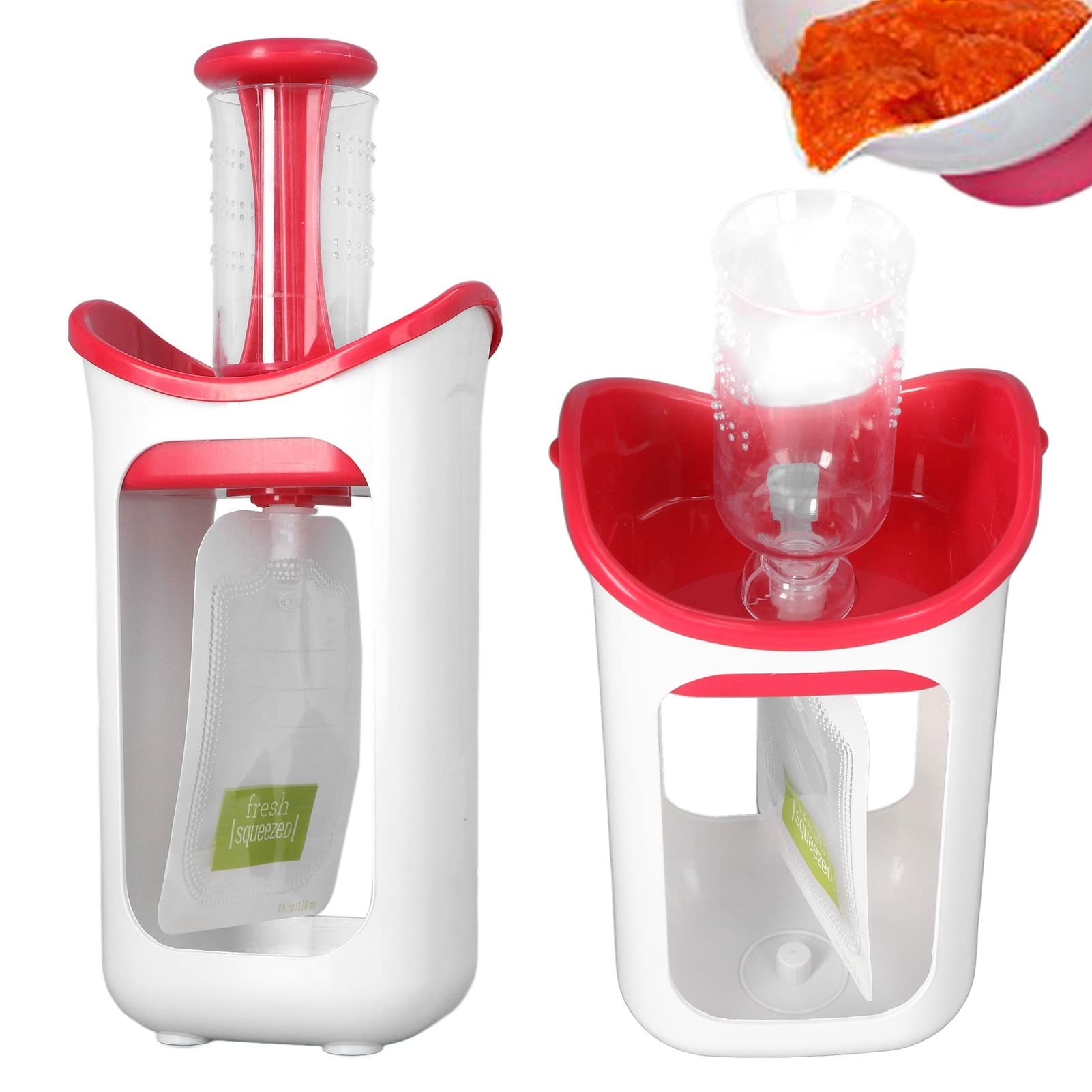 Reusable Baby Food Pouch Filler Station - Homemade Fruit Puree & Juice Squeezer with 10 BPA-Free Squeeze Bags for Infants & Toddlers (Red) | Perfect for Meal Prep, On-the-Go Snacks & Daycare Lunches