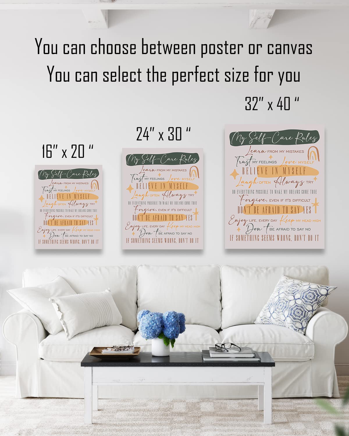 Self-Care Positive Quotes Wall Art - Motivational Canvas Print for Women & Men - Inspirational Home & Classroom Decor - Uplifting Gift for Women, Men, Girls & Boys - 32x40 Ready to Hang - Perfect for Bedrooms, Offices & Living Rooms