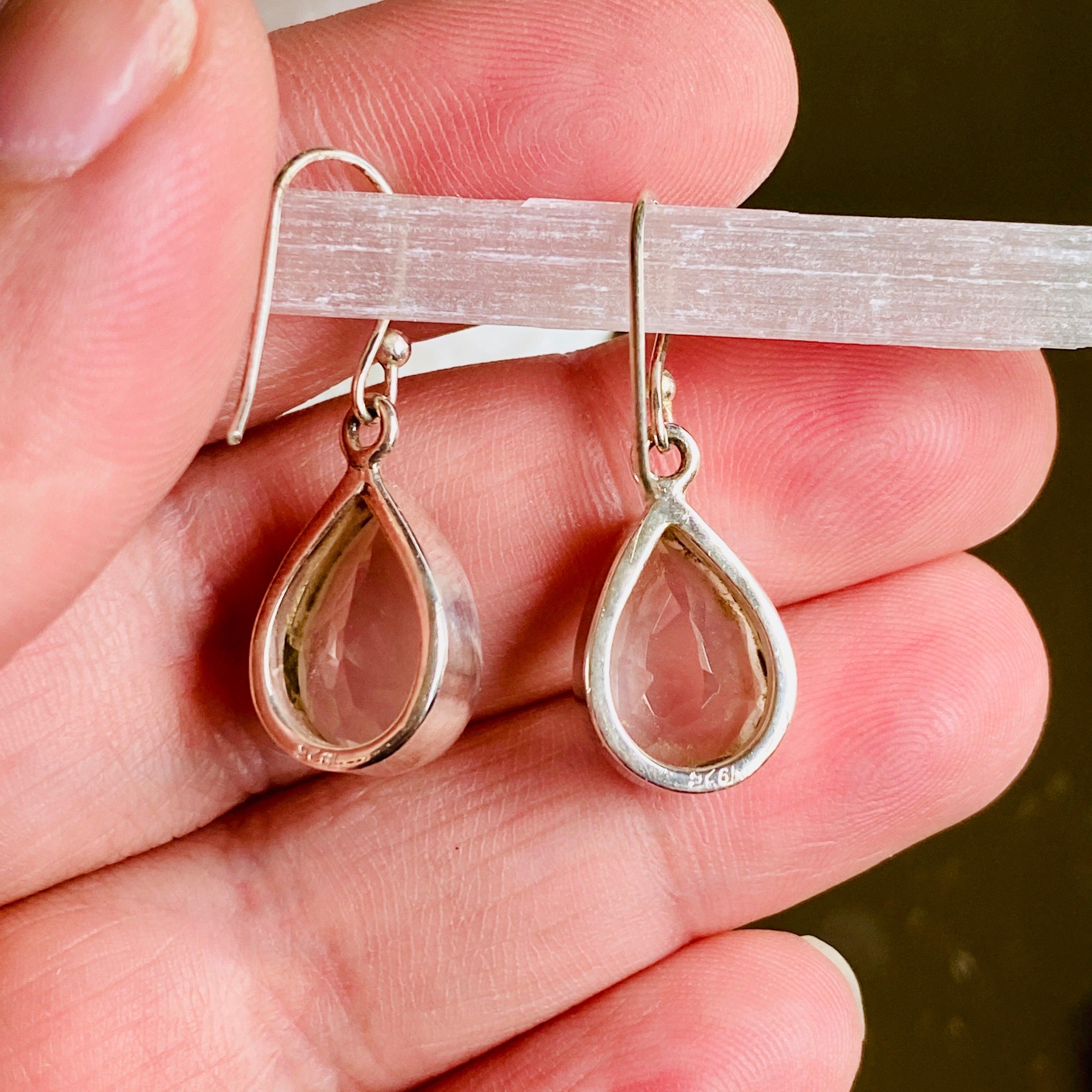 Rose Quartz Faceted Teardrop Earrings for Women - Dainty Crystal Drop Earrings for Everyday Wear, Gift Giving & Special Occasions