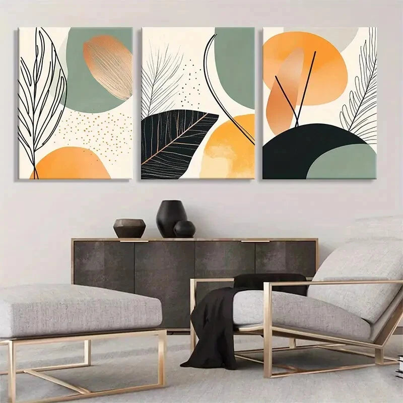 3-Piece Abstract Botanical Geometric Shapes Wall Art Set - 40x60cm Framed Canvas Prints | High Quality Australian Made | Ready to Hang for Living Room, Bedroom & Office Decor