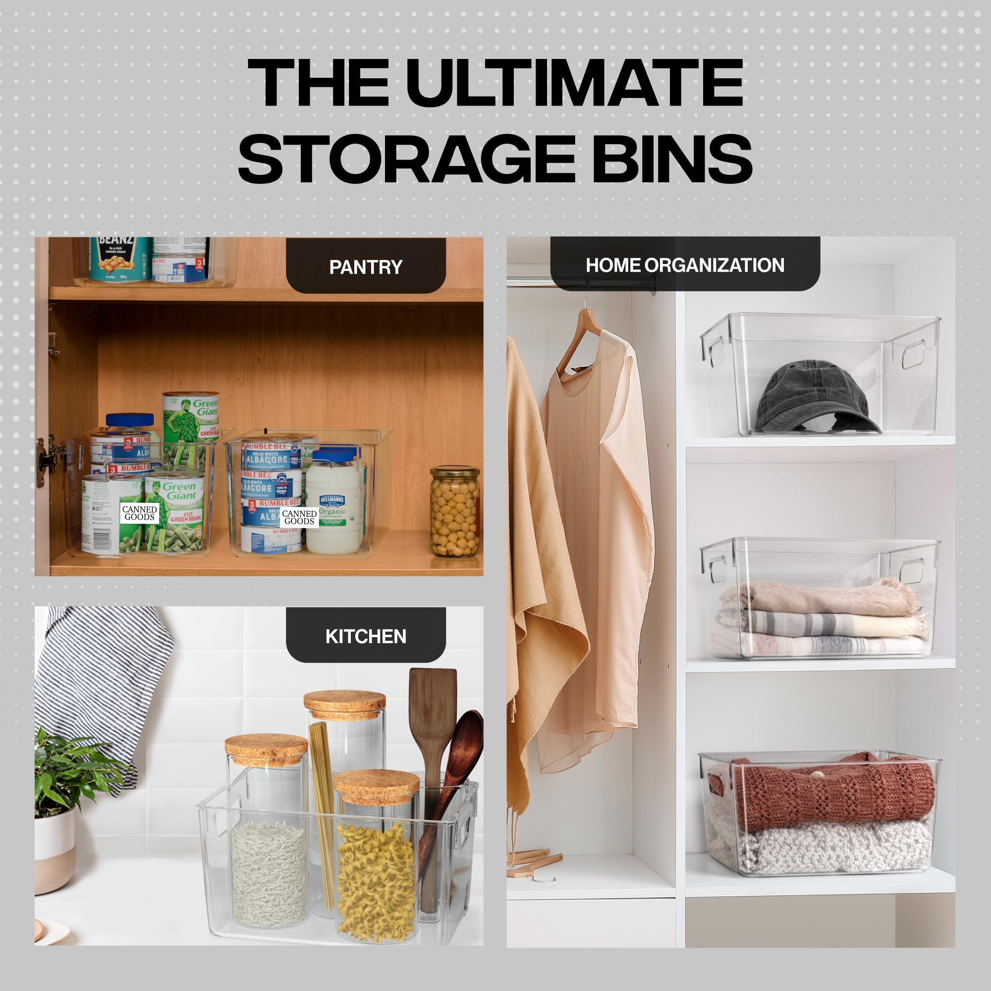 Clear Plastic Storage Bins with Lids - Stackable Pantry Organizers & Kitchen Storage Containers for Home, Office, Closet | Perfect for Organizing Food, Clothes, Toys & Household Items