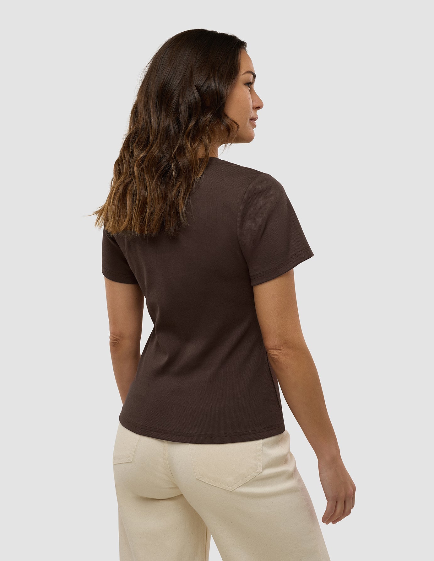 Women's Ribbed T-Shirt in Espresso - Soft & Comfortable Casual Tee for Everyday Wear, Workouts, and Layering