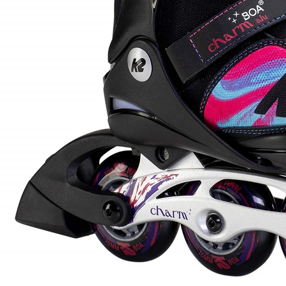 K2 Charm Boa ALU Girls Adjustable Inline Skates - Lightweight Roller Skates for Kids with Boa Closure System - Perfect for Outdoor Skating, Park Rides & Family Fun Activities