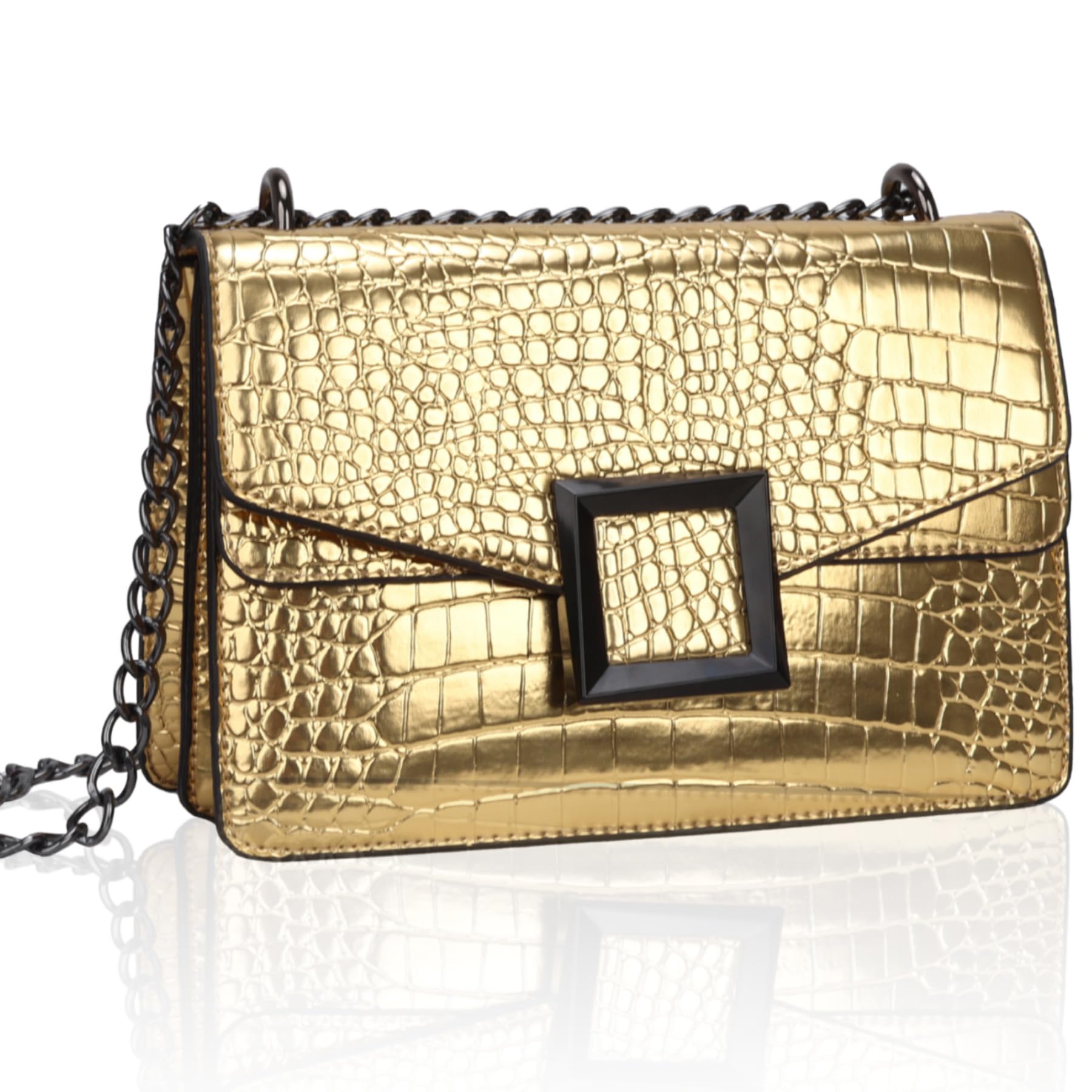 Luxury Crocodile Print PU Leather Satchel Crossbody Bag for Women - Stylish Shoulder Purse with Chain Strap | Perfect for Work, Travel & Evening Outings