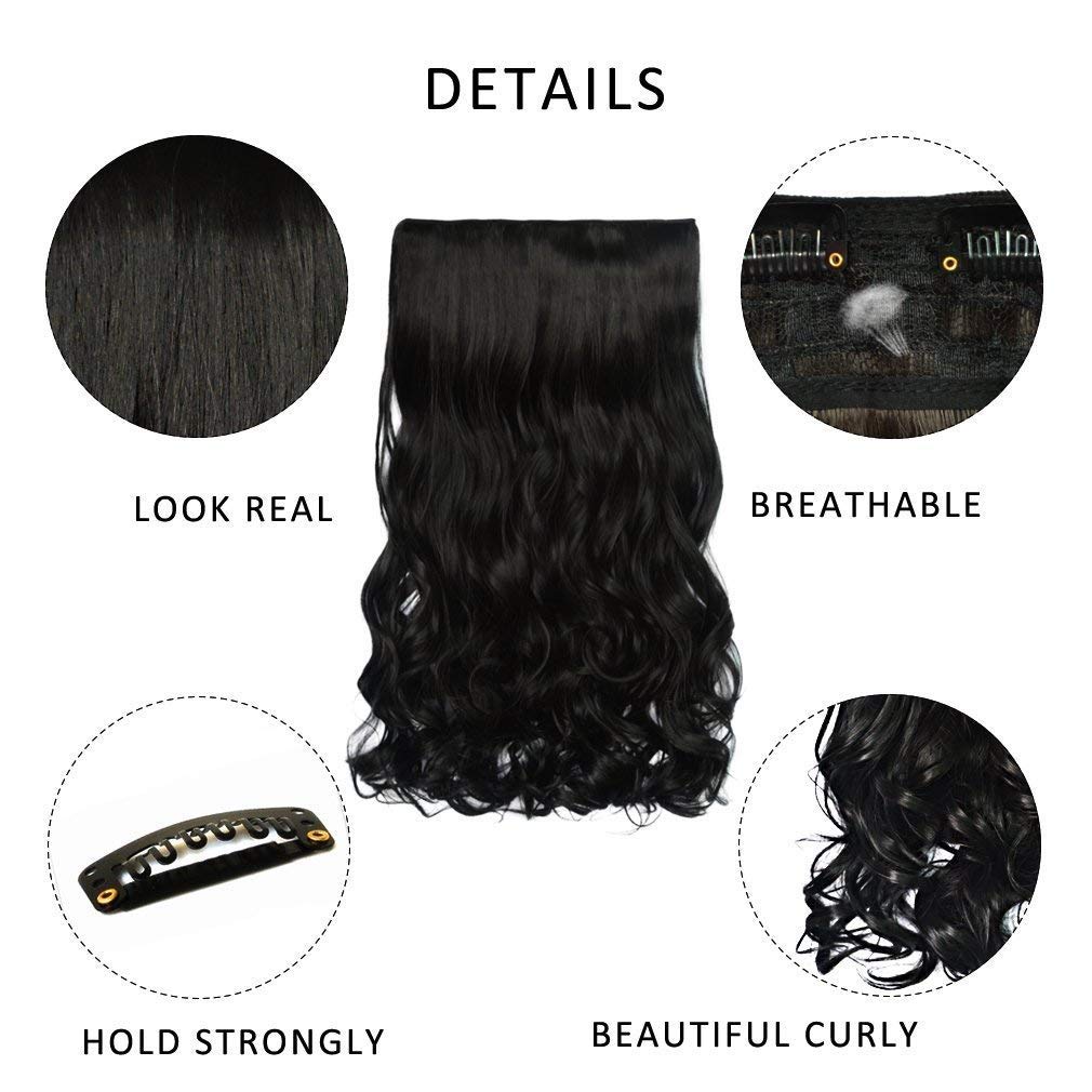 INAAYA Clip-in Hair Extensions for Women - 5-Pack Curly Synthetic Hair (Black) for Instant Styling