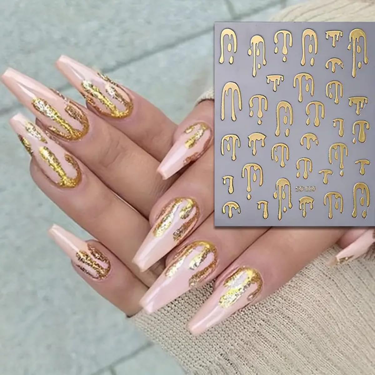 Halloween Nail Art Stickers - 4PCS Black, Gold, Rose Gold, Laser Silver Blood Drop Design 3D Self-Adhesive Nail Decals for Nail Art Decorations | Perfect for Halloween Parties, Costume Events & Spooky Nail Designs