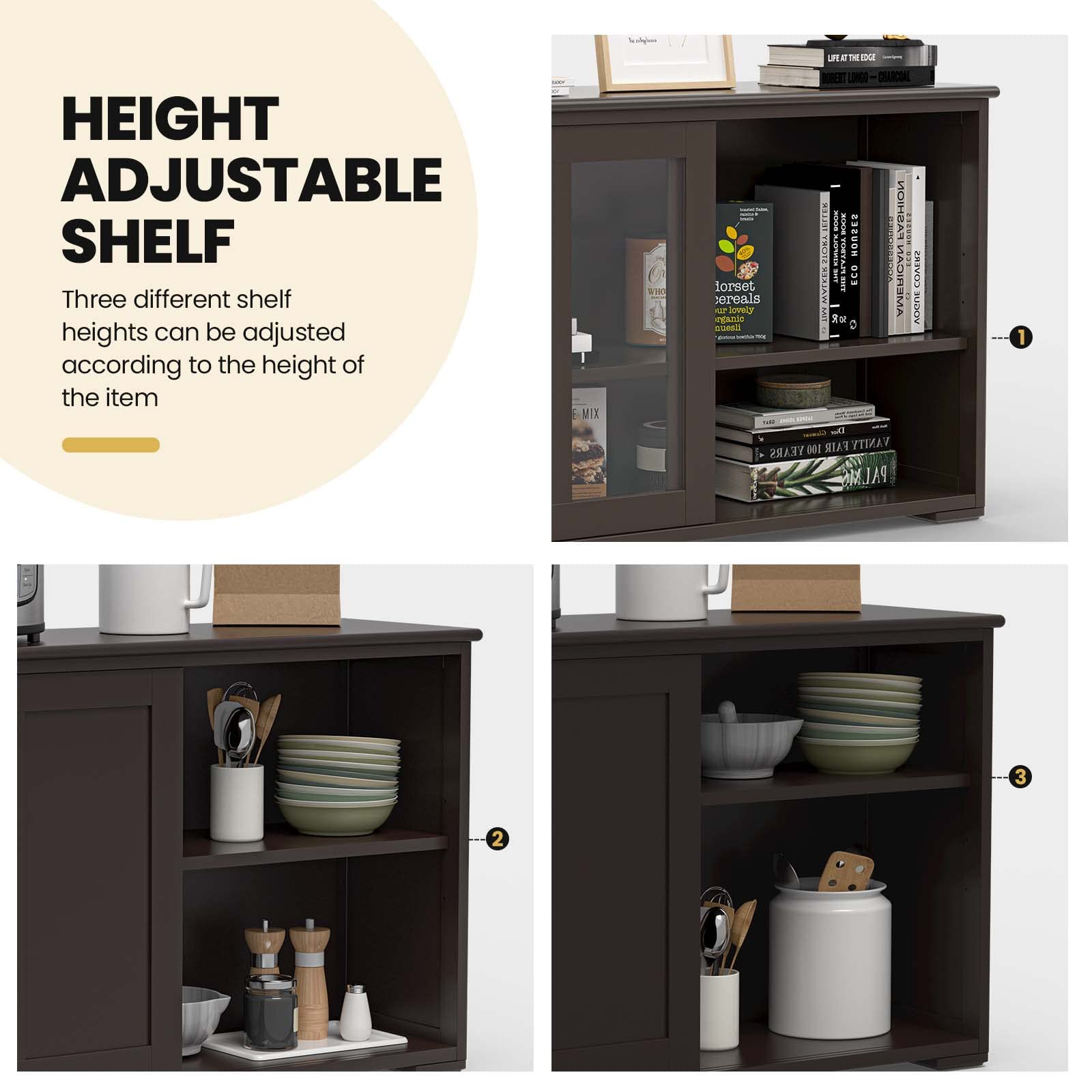 NAFORTA Modern Sideboard Buffet Cabinet with Adjustable Shelves & Sliding Doors - Kitchen Storage Cabinet for Dining Room, Entryway, Living Room | Stackable Organizer for Dishes, Linens & Home Decor (Brown)