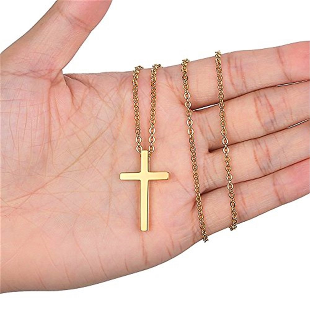Stainless Steel Yellow Gold Cross Pendant Necklace for Women - Elegant Religious Jewelry Gift for Baptism, Confirmation & Everyday Wear