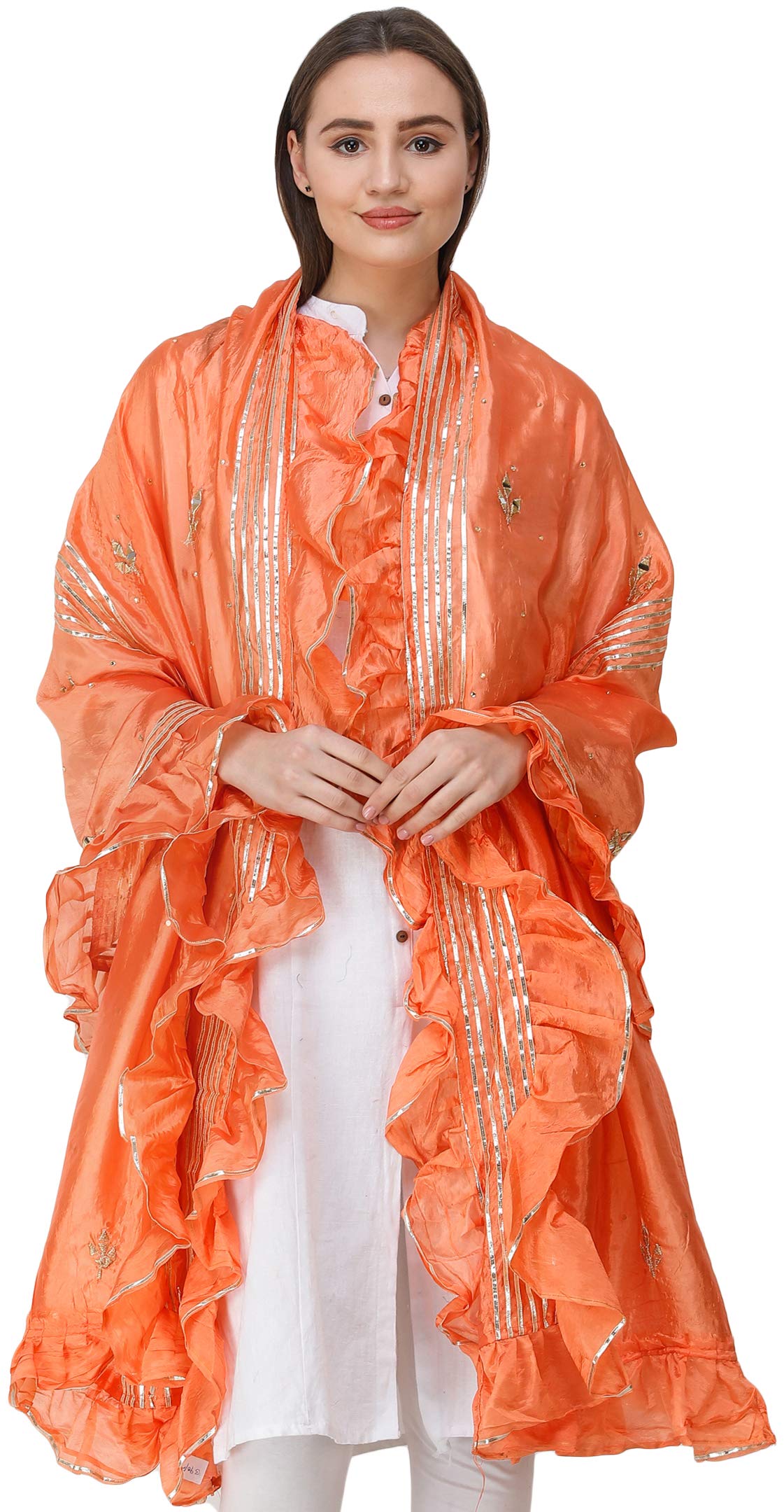 Exotic Indian Dupatta from Amritsar - Gota Patches & Frill Border Art Silk Scarf for Women | Perfect for Weddings, Parties & Ethnic Outfits