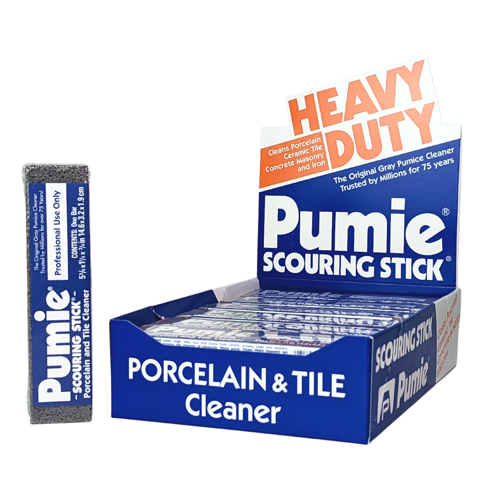 PUMIE Heavy Duty Pumice Scouring Stick - Pack of 12 | Extra Strong Pumice Stone for Toilet Cleaning, Rust Removal, Grill & Oven Cleaning | Eliminates Hard Water Rings, Stains in Bathrooms, Pools & Tubs | Perfect for Deep Cleaning Tough Surfaces
