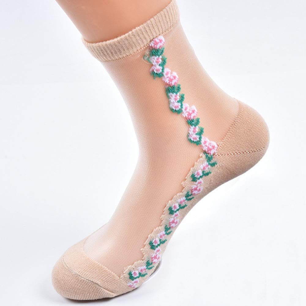 Acxico 10 Pairs Women's Floral Silk Socks - Breathable Thin Short Socks for Spring & Summer | Perfect for Weddings, Office Wear & Casual Outfits