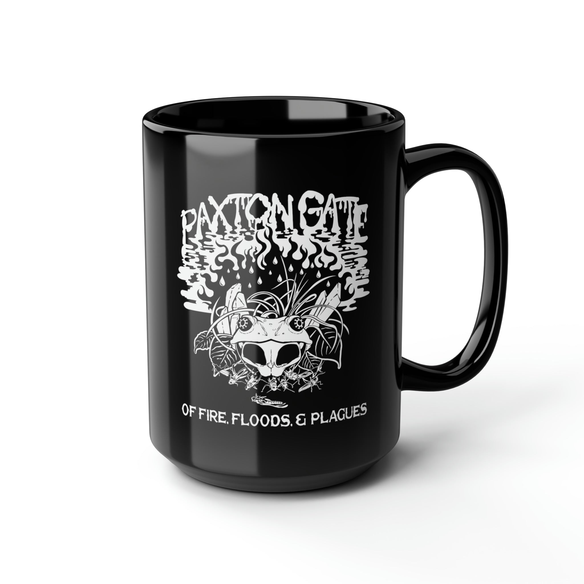 Black Fire, Floods and Plagues Ceramic Mug by Megan Lees - Unique Gothic Coffee Cup for Halloween, Dark Aesthetic Lovers & Apocalypse Themed Gifts