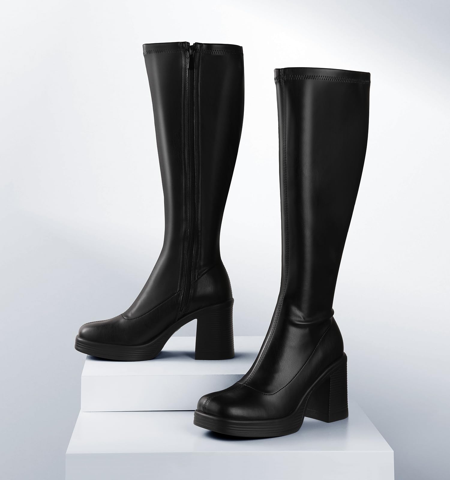 Ankis Women's Knee High Platform Boots with Chunky Heel & Side Zipper - Stylish Long GOGO Boots for Party, Night Out & Fashion Outfits