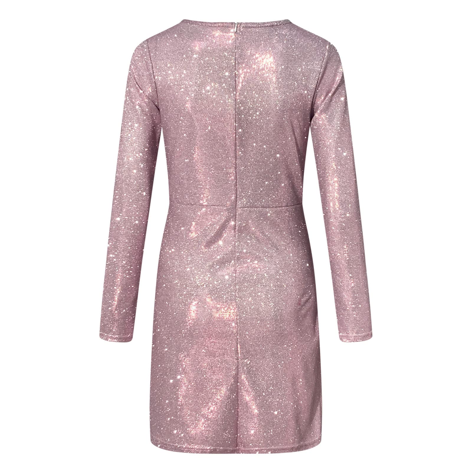 Sexy Glitter Mini Dress for Women - V-Neck Short Party Dress, Slim Fit Sequin Prom Dress with Long Sleeves, Elegant Pleated Wrap Design & Irregular Hem | Perfect for Cocktail Parties, Date Nights, and Special Occasions