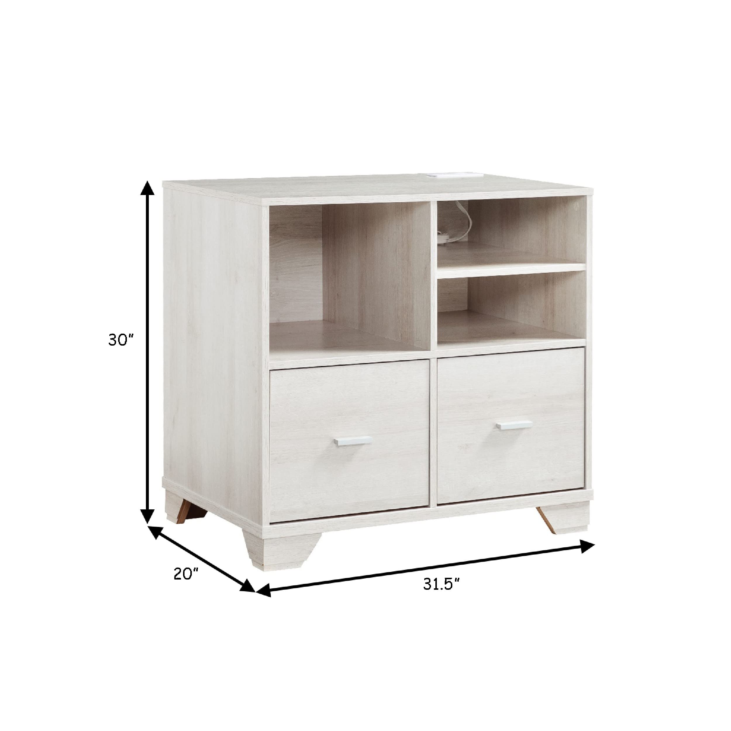 Benjara 31 Inch White File Cabinet with 2 Drawers - Printer Stand Table for Home Office, Study Room & Workspace Organization