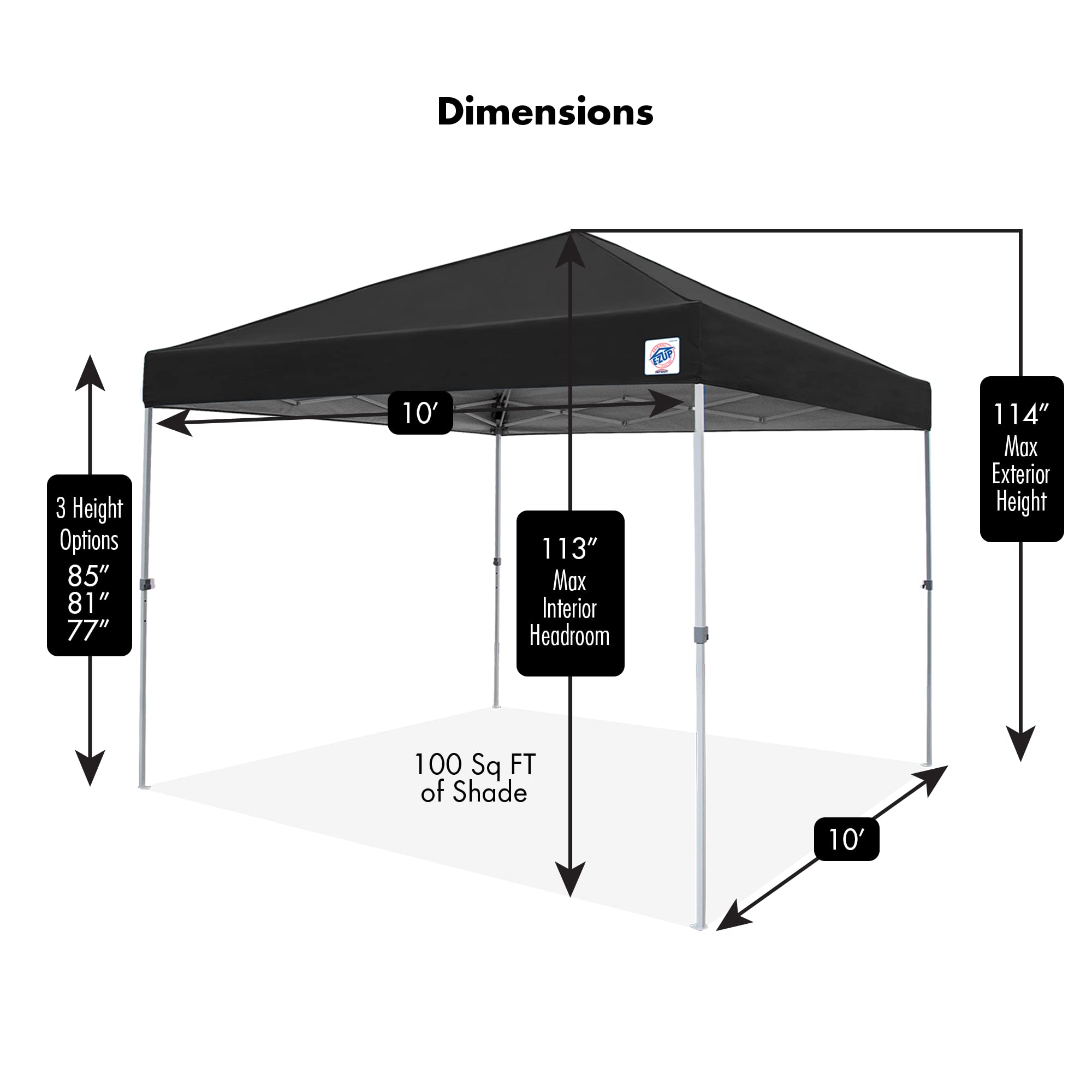 E-Z UP Patriot ONE-UP Technology Shelter - 10' x 10' Instant Canopy Tent with Carry Bag, Black (PTSBK10) - Perfect for Outdoor Events, Camping, and Tailgating