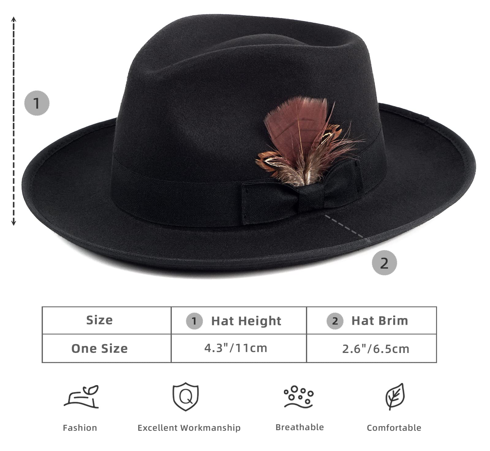 Stylish FADACHY Fedora Hat for Men & Women - Wide Brim Felt Dress Hat, Classic Panama Trilby - Perfect for Outdoor Events, Weddings & Fashion Accessories