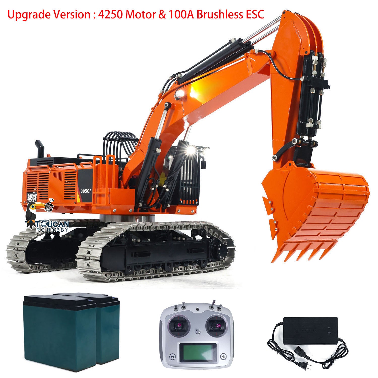 1/8 Scale 385CF Hydraulic RC Excavator - Metal Construction Remote Control Toy with ESC & Servo Motor (Ready to Run, Pre-Assembled & Painted) - Perfect for Construction Enthusiasts, RC Hobbyists & Outdoor Play