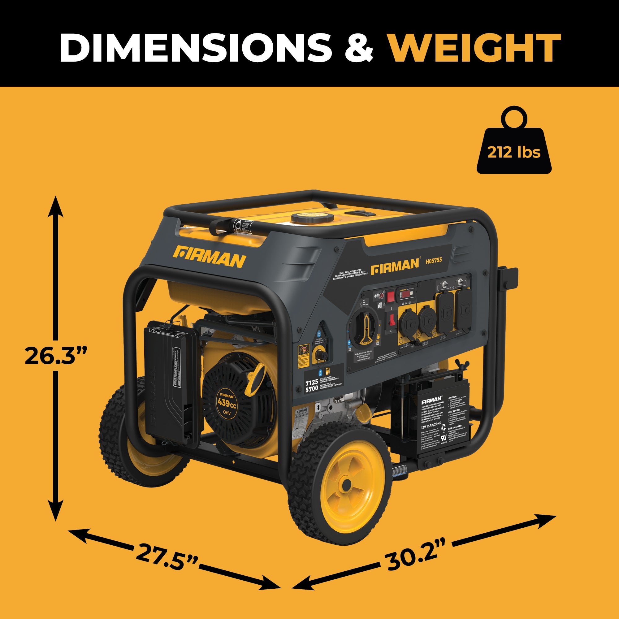 Dual Fuel Portable Generator 5700W with Electric Start - 120/240V Output for Camping, Home Backup & Outdoor Power