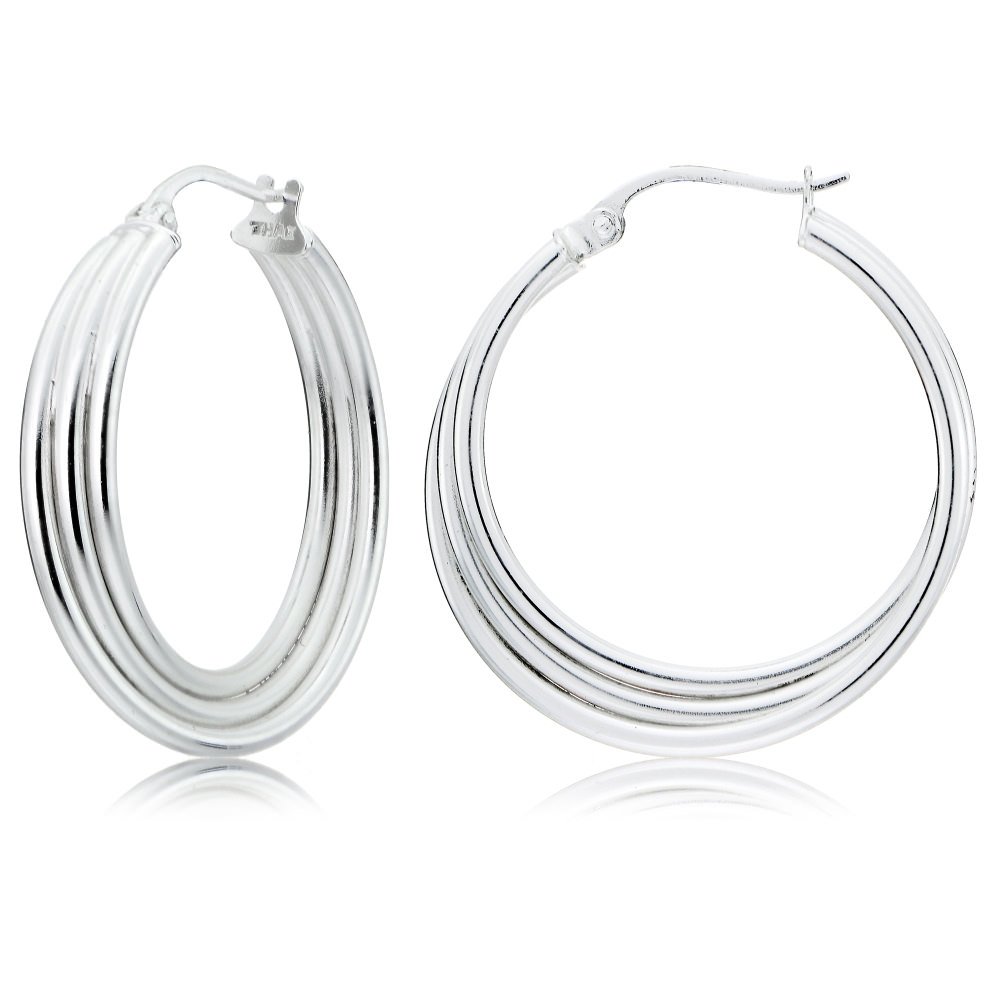 Styling Sterling Silver Triple Row Twisted Round Hoop Earrings for Women - Perfect for Everyday Wear, Parties & Special Occasions