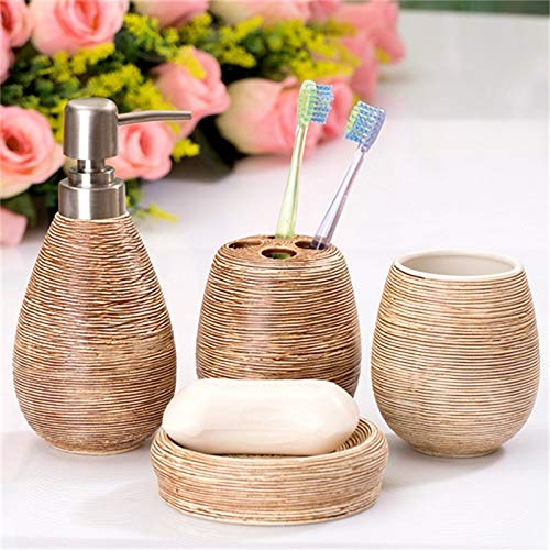 YEZIQ 4-Piece Ceramic Bathroom Accessories Set - Soap Dispenser, Toothbrush Holder, Soap Dish & Cup | Elegant Home Decor for Modern Bathrooms | Perfect for Spa-Like Experience & Organized Vanity