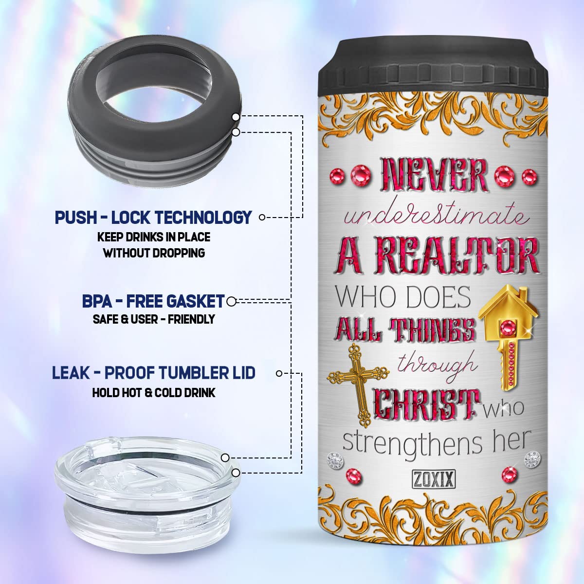 Personalized Realtor Can Cooler Tumbler - 16oz Stainless Steel Insulated Travel Cup with Custom Name - Perfect Real Estate Agent Gift for Women & Coworkers - Great for Birthday, Office Use, Outdoor Activities & Client Appreciation