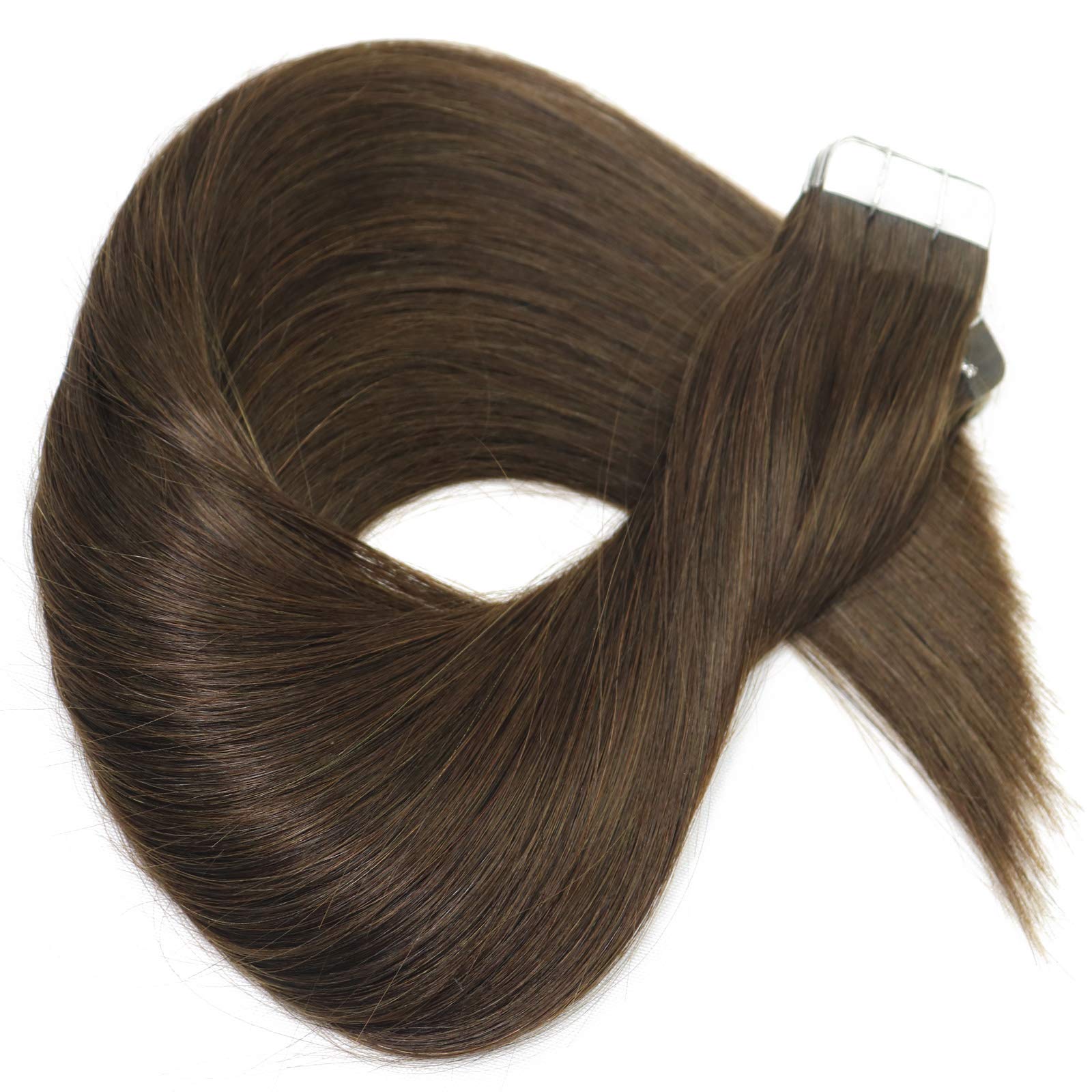 Dark Brown Remy Tape In Hair Extensions 20Pcs - Long Lasting for Styling