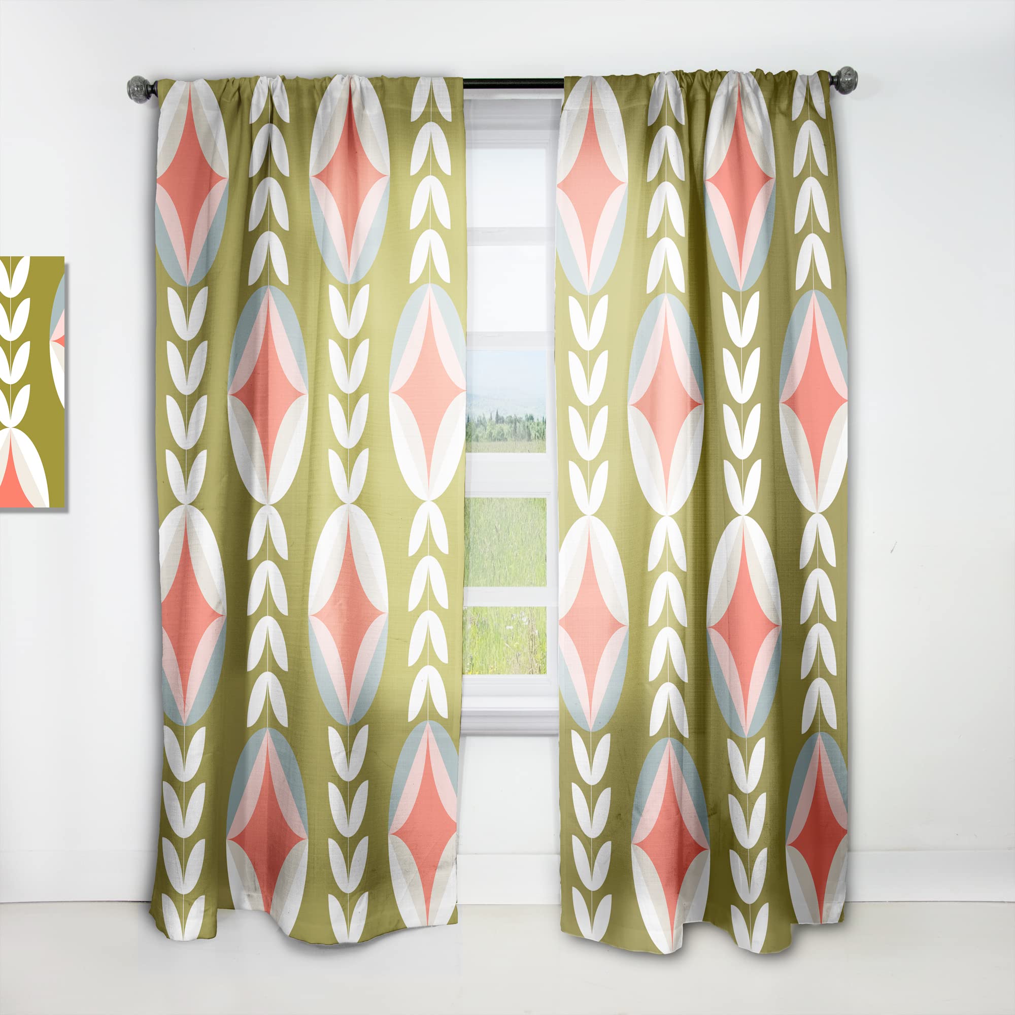 DesignQ Retro Botanical Pattern Thermal Insulated Curtains - Single Panel 52x120 - Blackout Drapes for Bedroom & Living Room - Perfect for Home Decor & Sun Protection